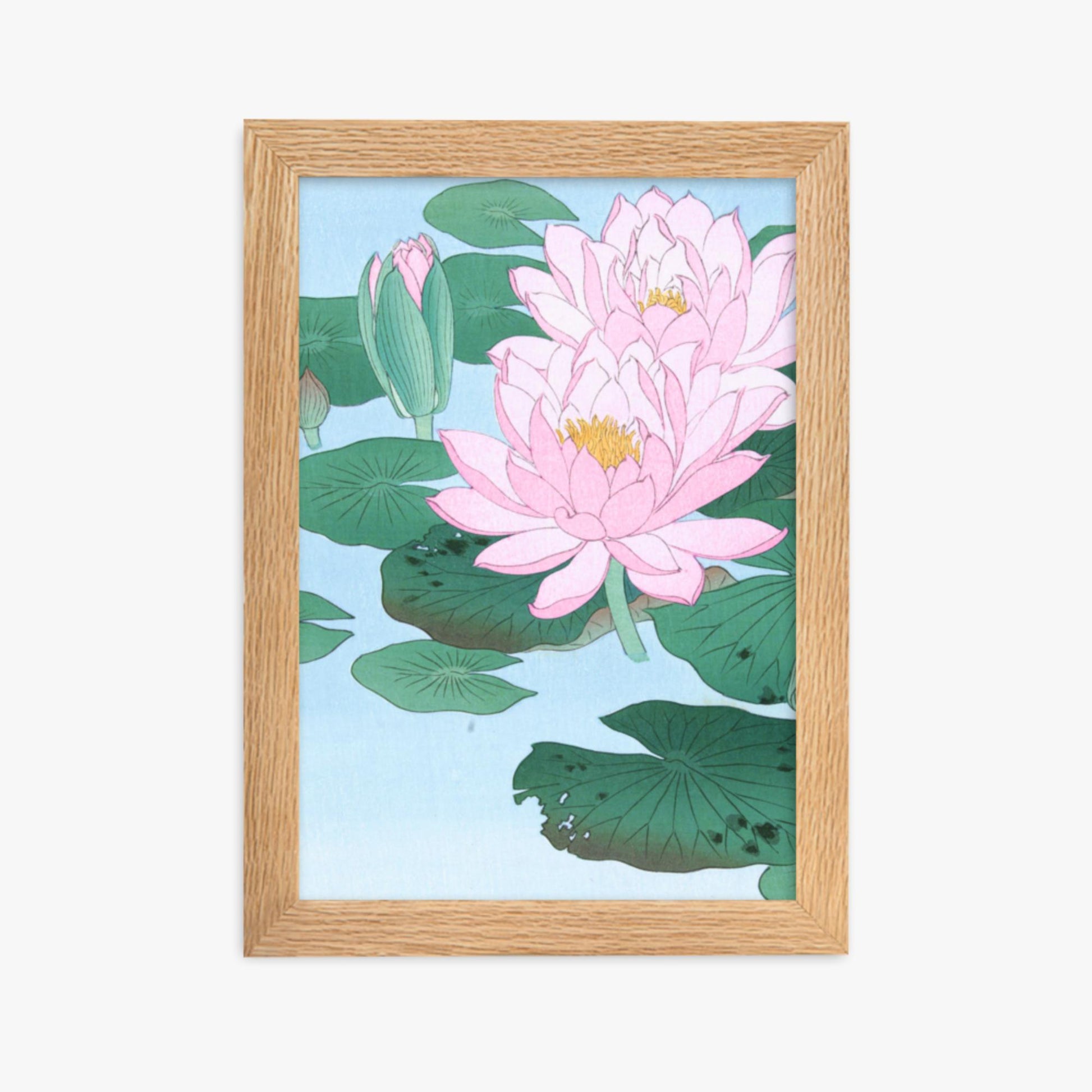 Ohara Koson - Water Lily 21x30 cm Poster With Oak Frame