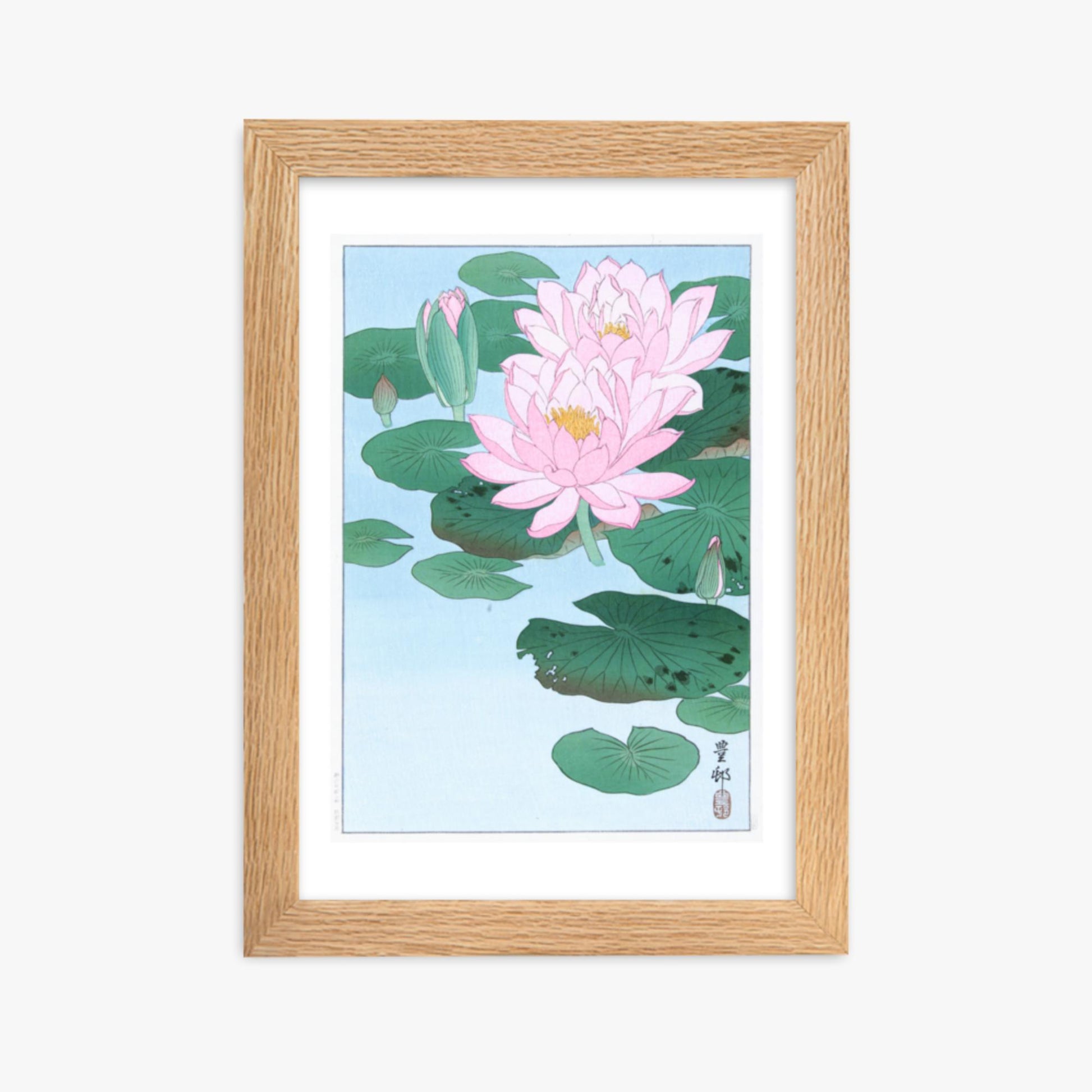 Ohara Koson - Water Lily 21x30 cm Poster With Oak Frame