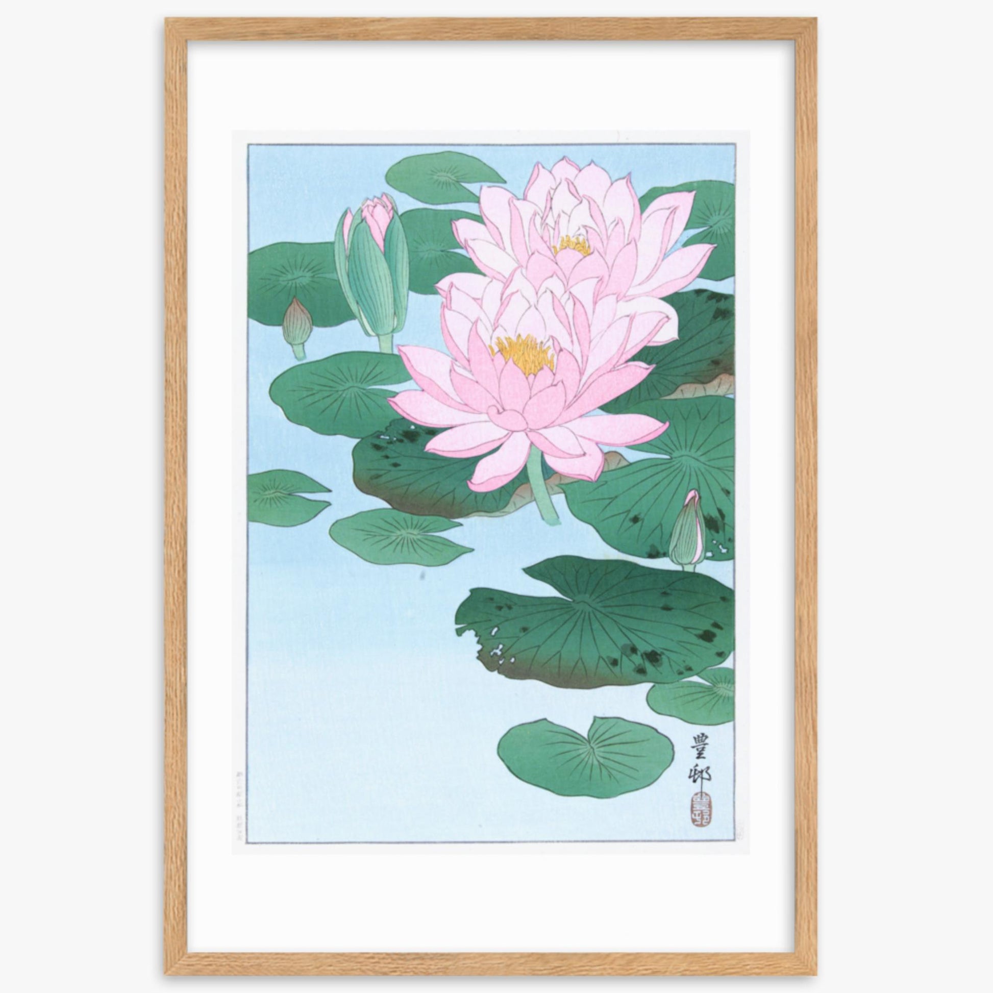 Ohara Koson - Water Lily 61x91 cm Poster With Oak Frame