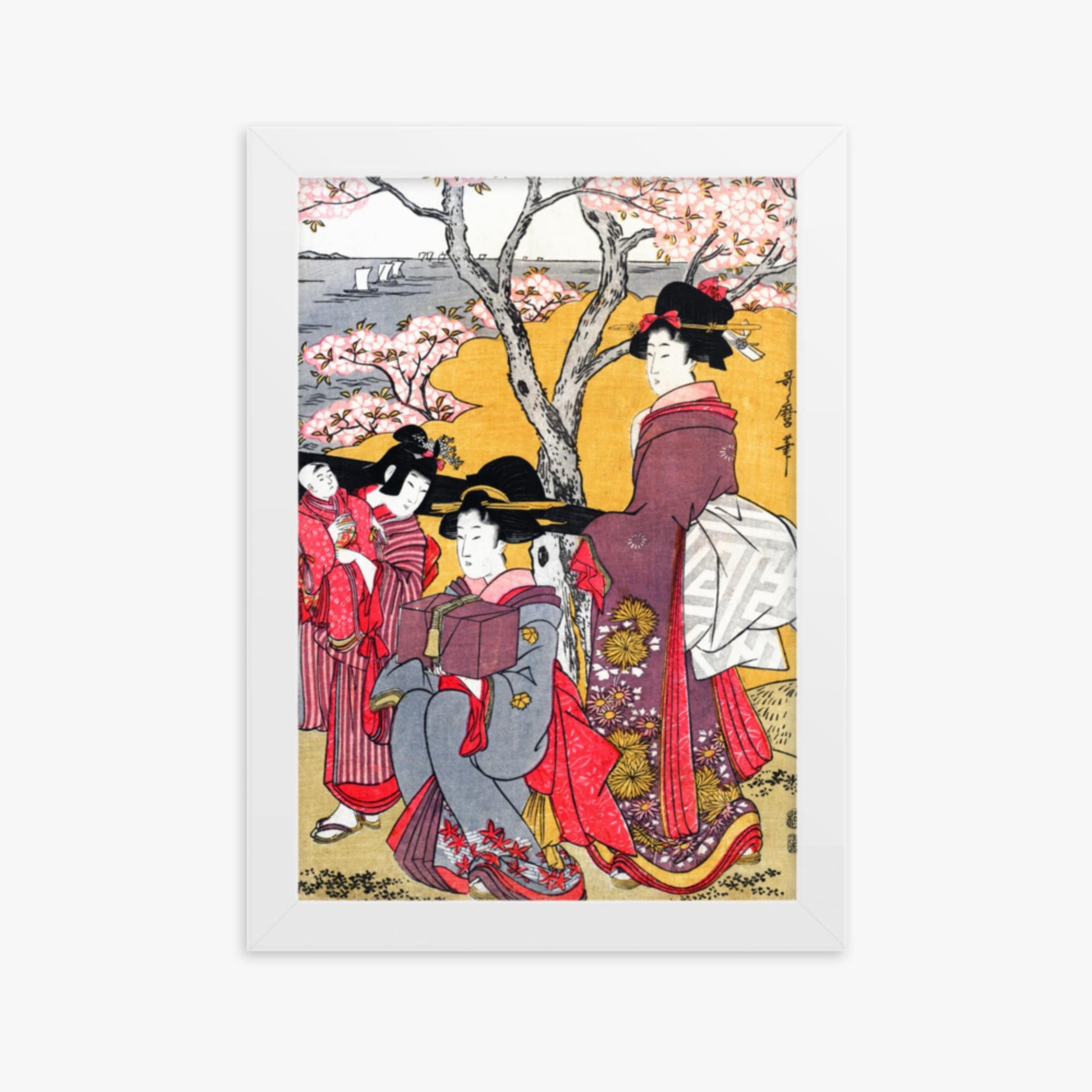 Kitagawa Utamaro - Cherry-viewing at Gotenyama 21x30 cm Poster With White Frame