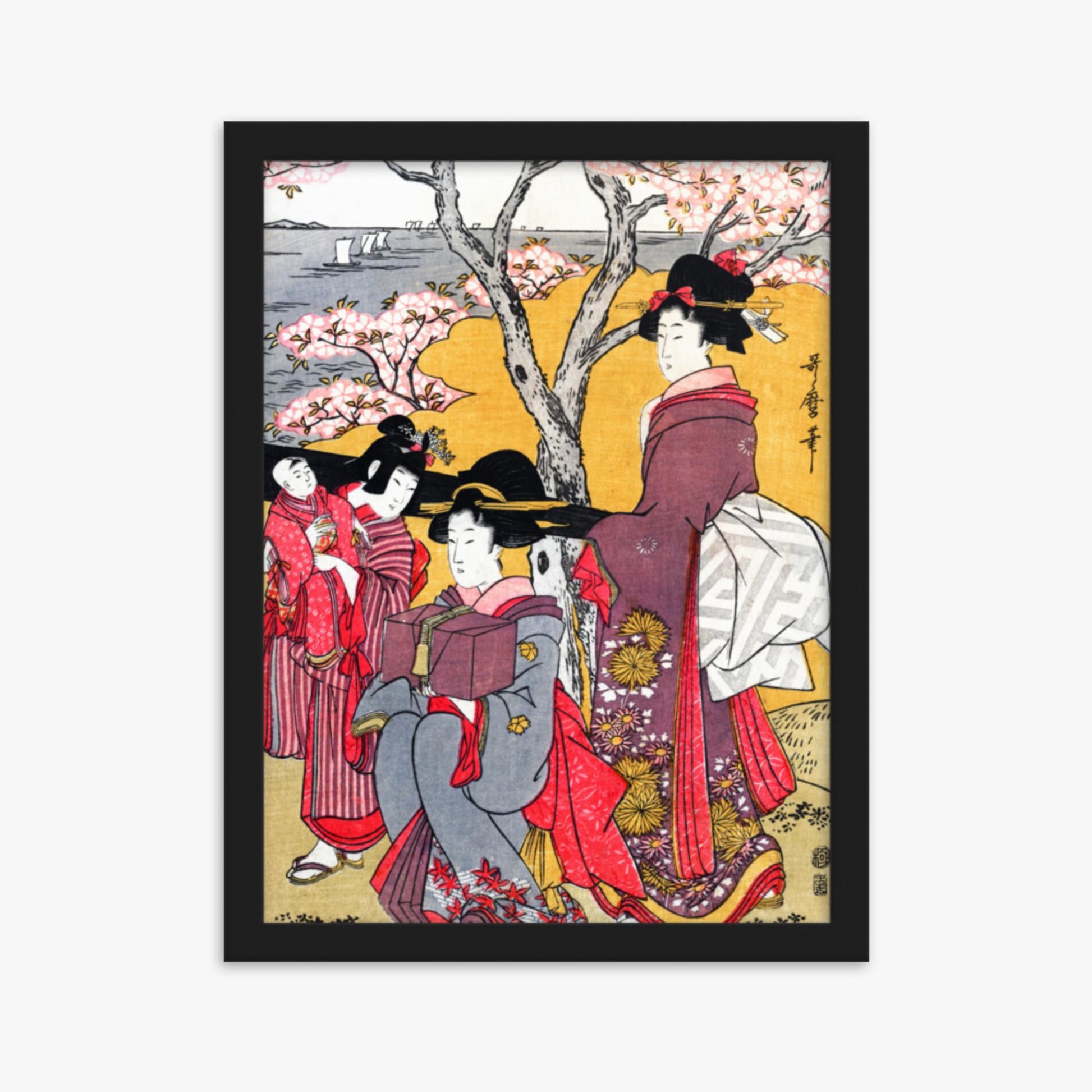 Kitagawa Utamaro - Cherry-viewing at Gotenyama 30x40 cm Poster With Black Frame
