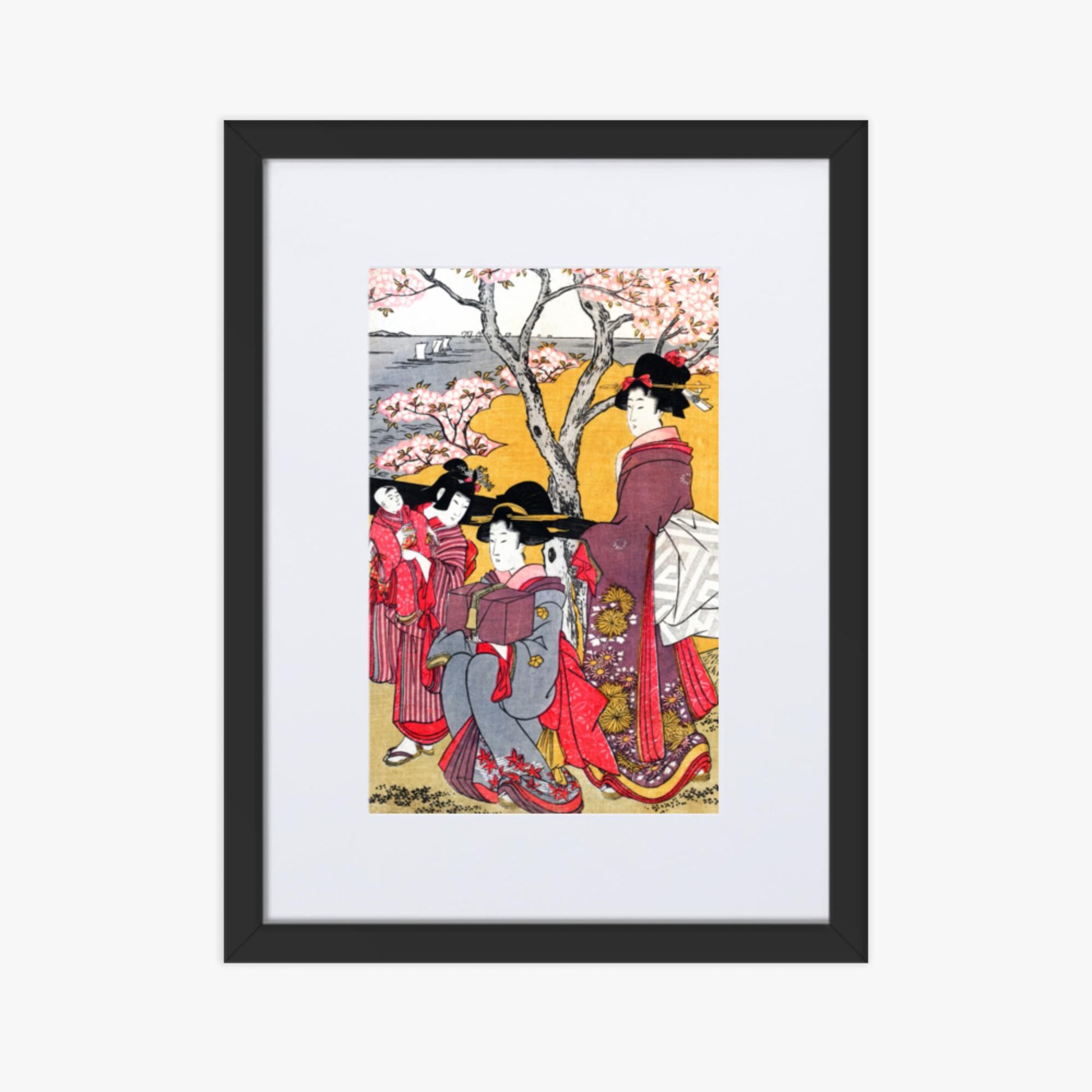Kitagawa Utamaro - Cherry-viewing at Gotenyama 30x40 cm Poster With Black Frame