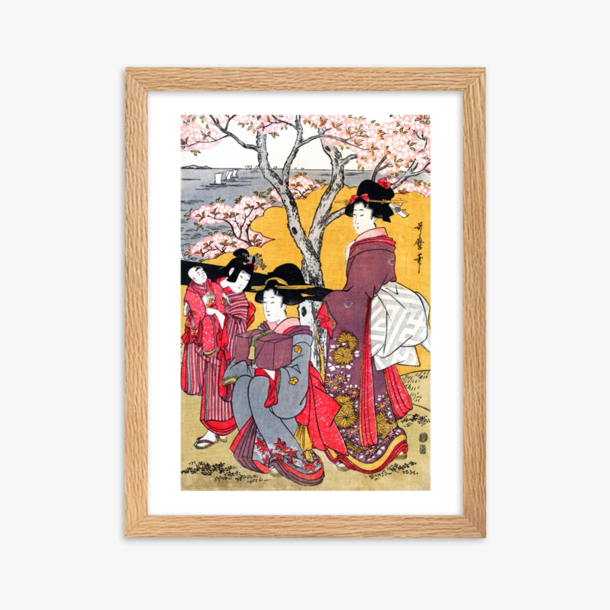 Kitagawa Utamaro - Cherry-viewing at Gotenyama 30x40 cm Poster With Oak Frame