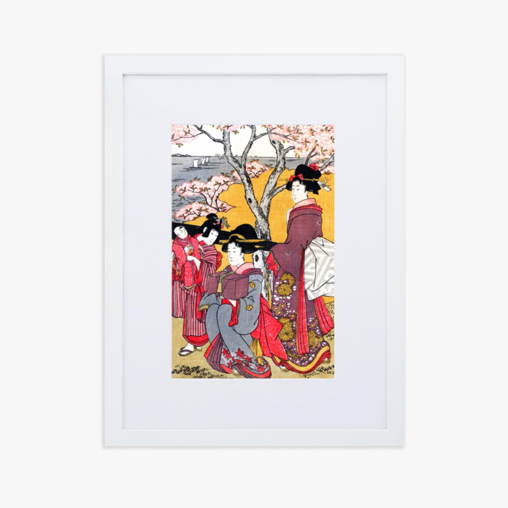 Kitagawa Utamaro - Cherry-viewing at Gotenyama 30x40 cm Poster With White Frame
