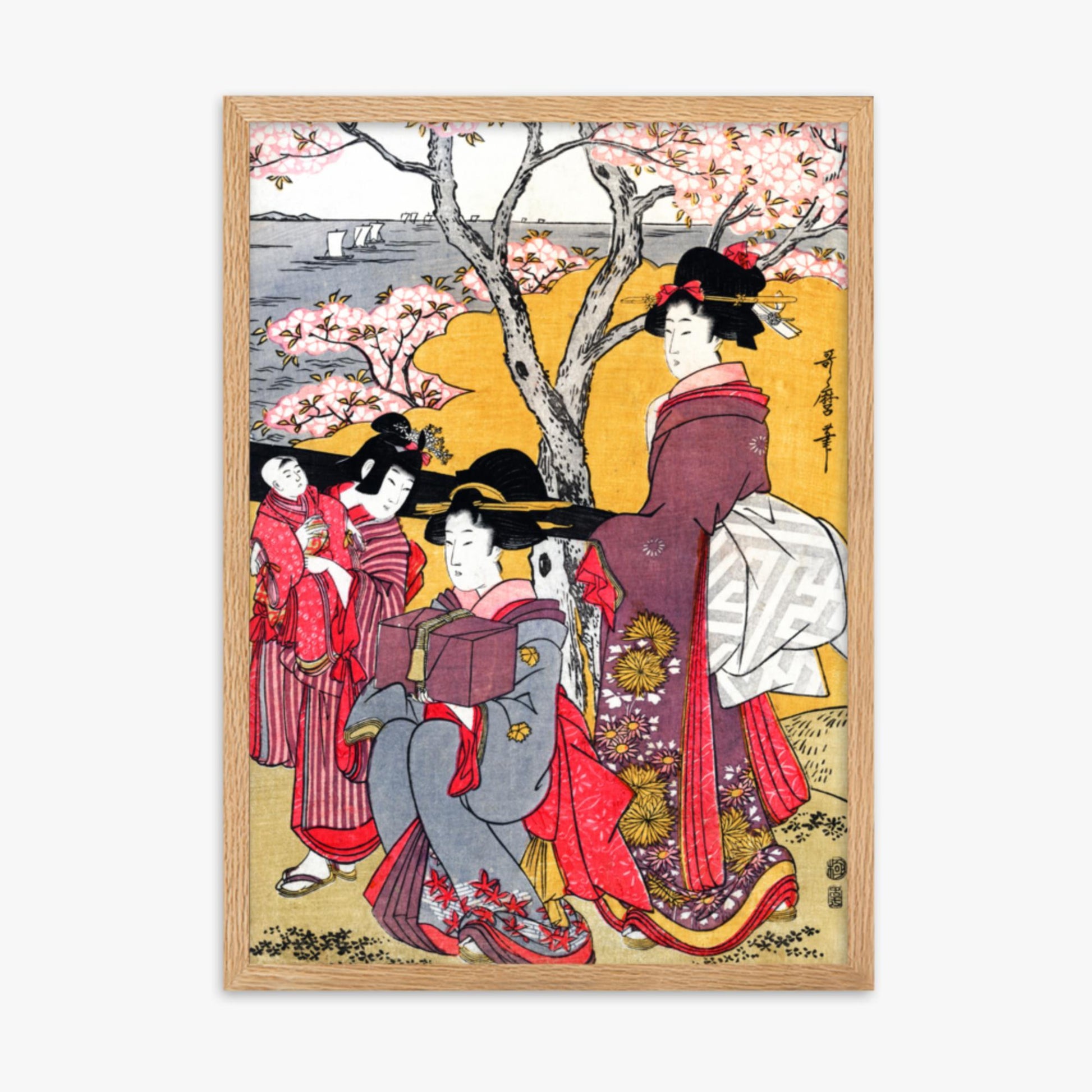 Kitagawa Utamaro - Cherry-viewing at Gotenyama 50x70 cm Poster With Oak Frame