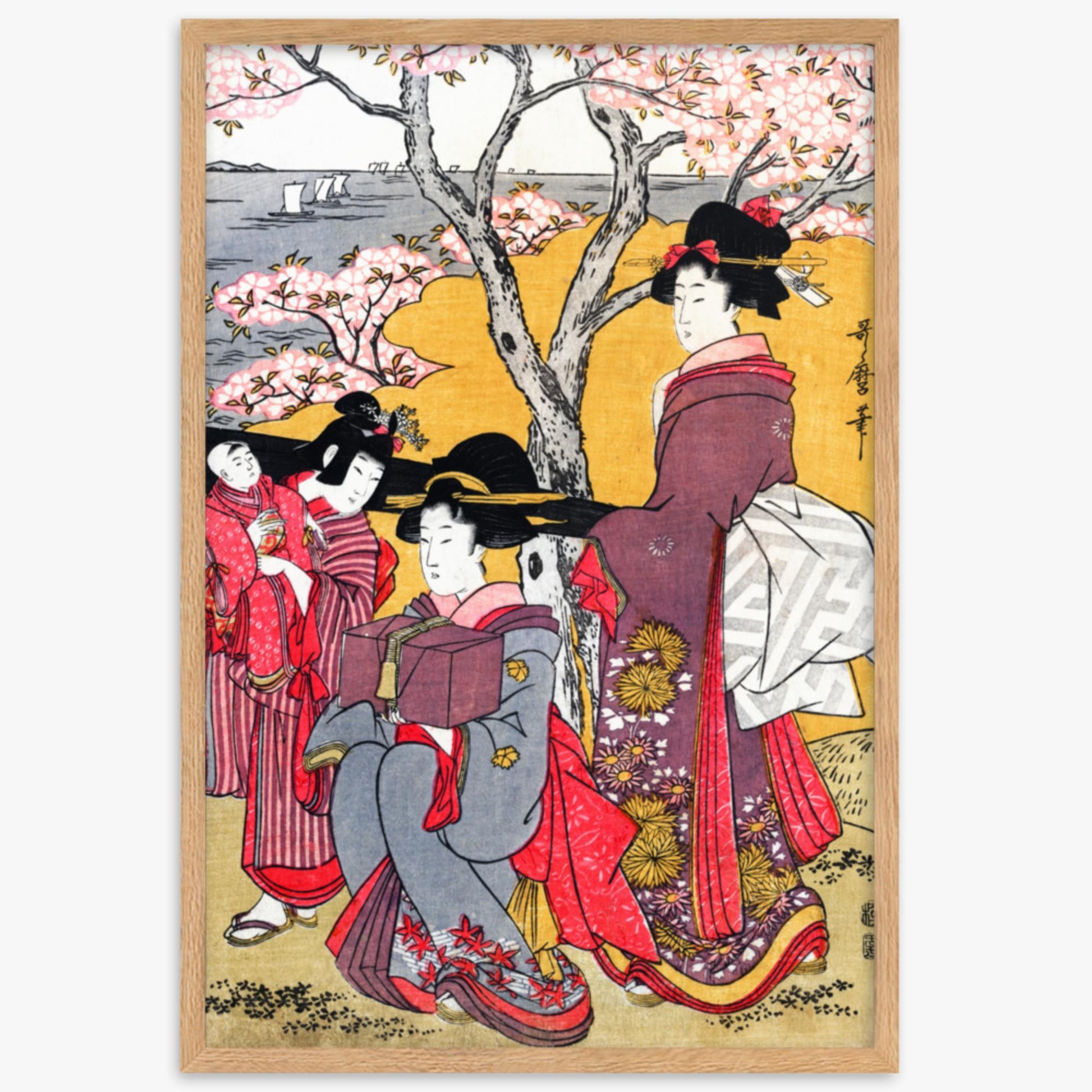 Kitagawa Utamaro - Cherry-viewing at Gotenyama 61x91 cm Poster With Oak Frame