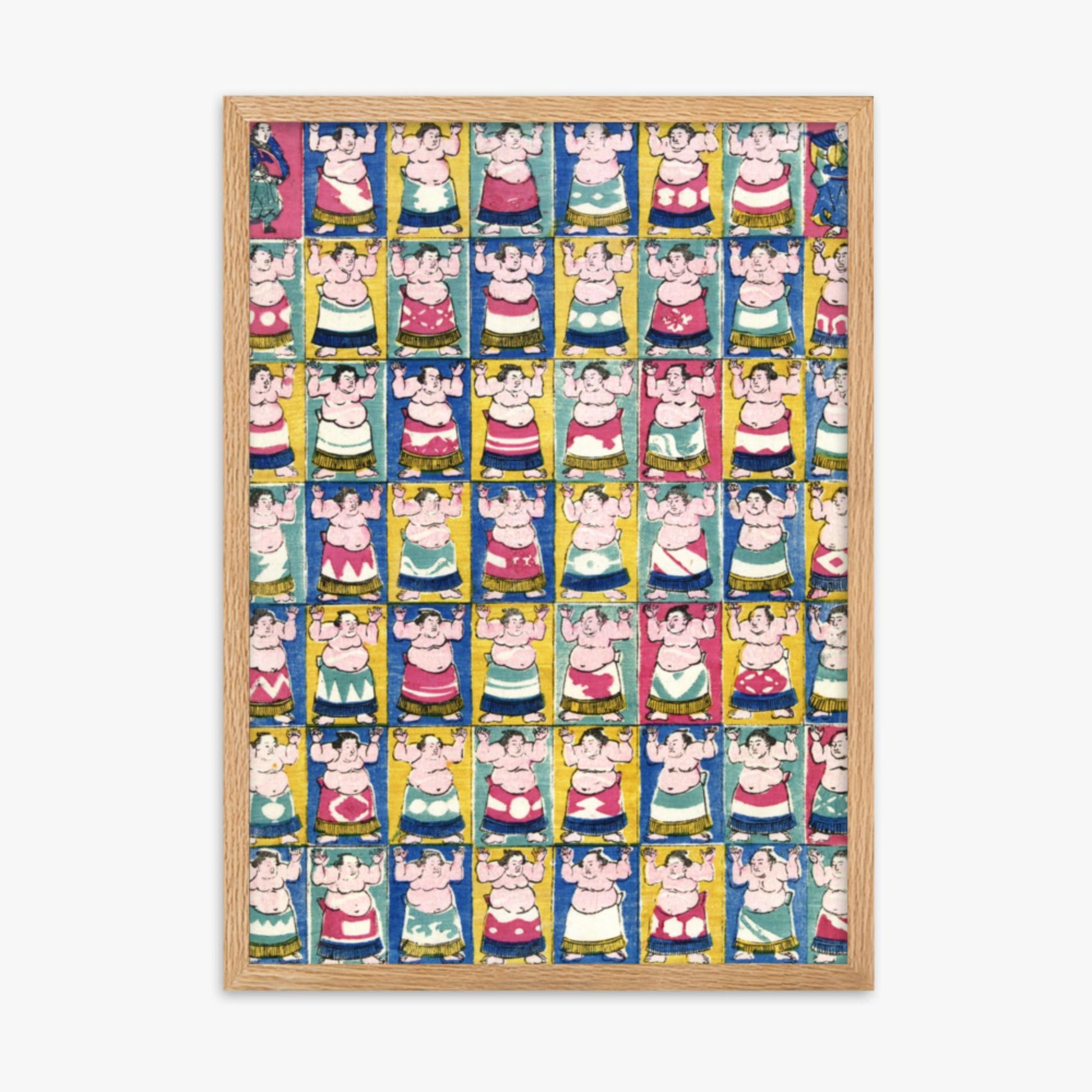 Utagawa Yoshikazu - Sumo Wrestlers 50x70 cm Poster With Oak Frame