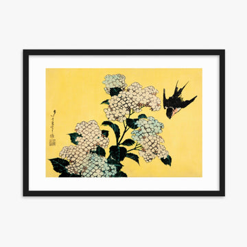 Katsushika Hokusai - Hydrangea and Swallow 50x70 cm Poster With Black Frame