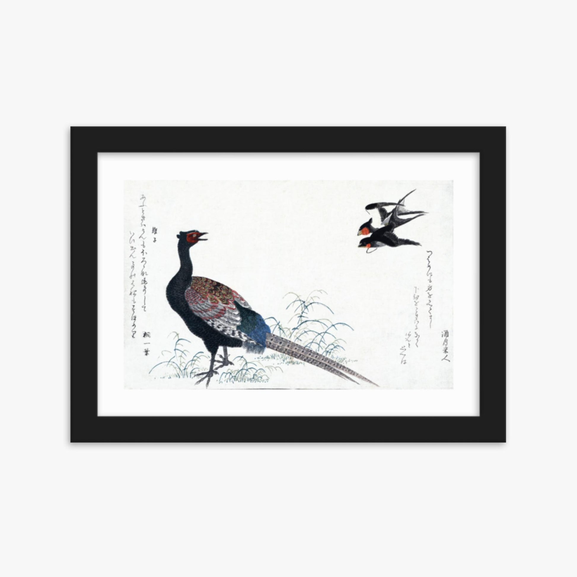 Utamaro Kitagawa - Swallows and Pheasant 21x30 cm Poster With Black Frame