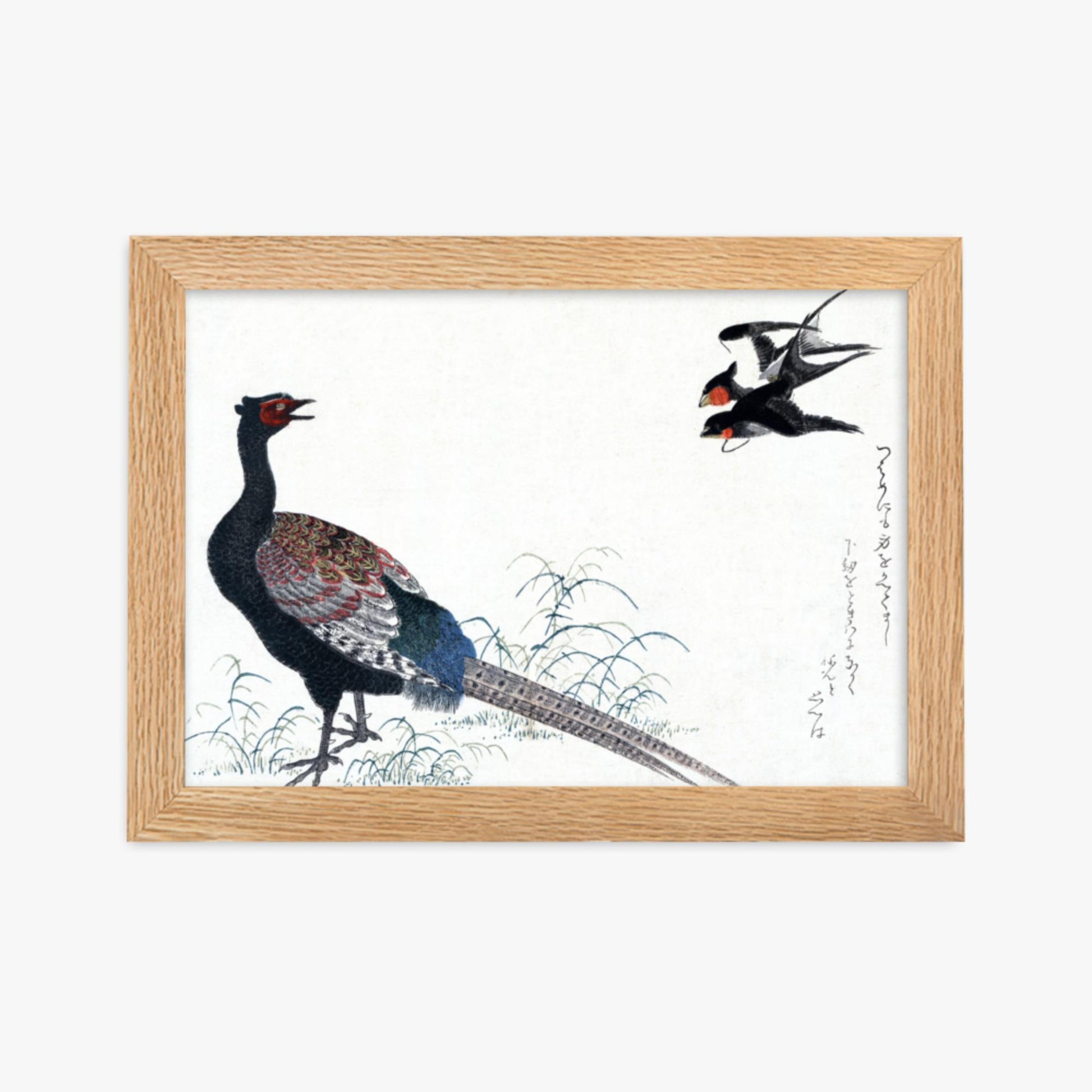 Utamaro Kitagawa - Swallows and Pheasant 21x30 cm Poster With Oak Frame