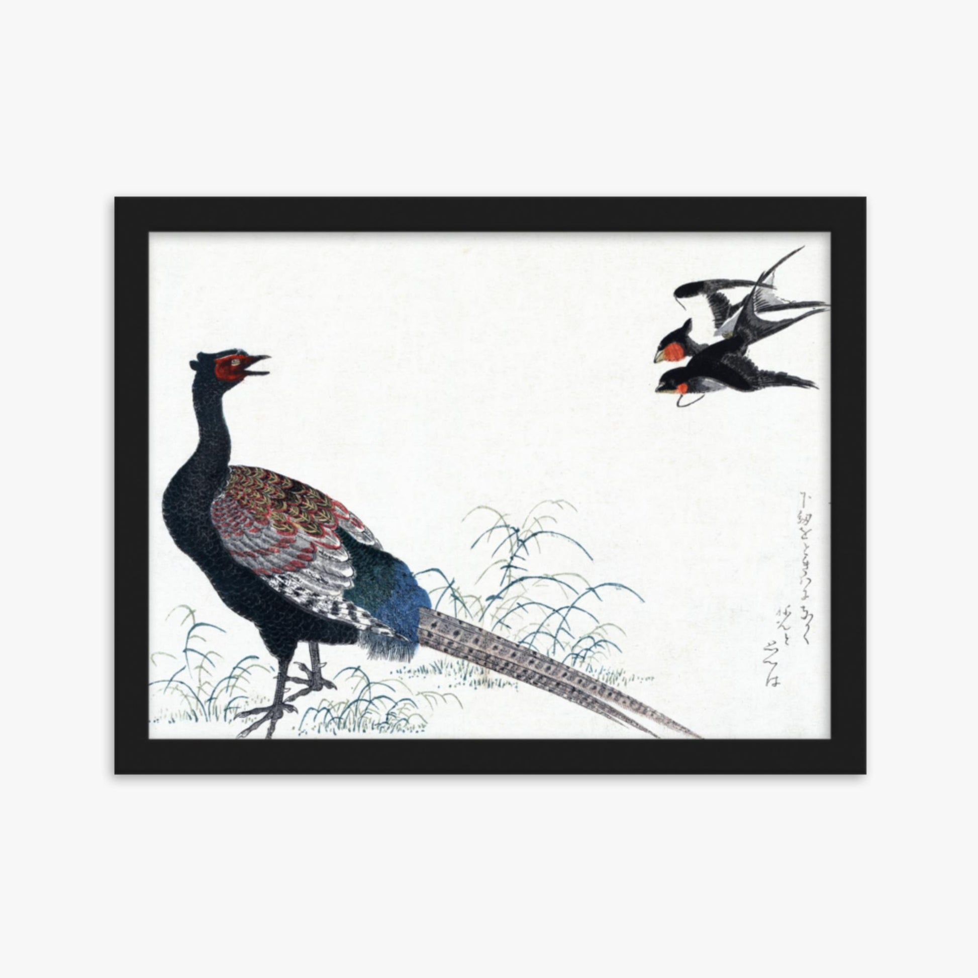 Utamaro Kitagawa - Swallows and Pheasant 30x40 cm Poster With Black Frame