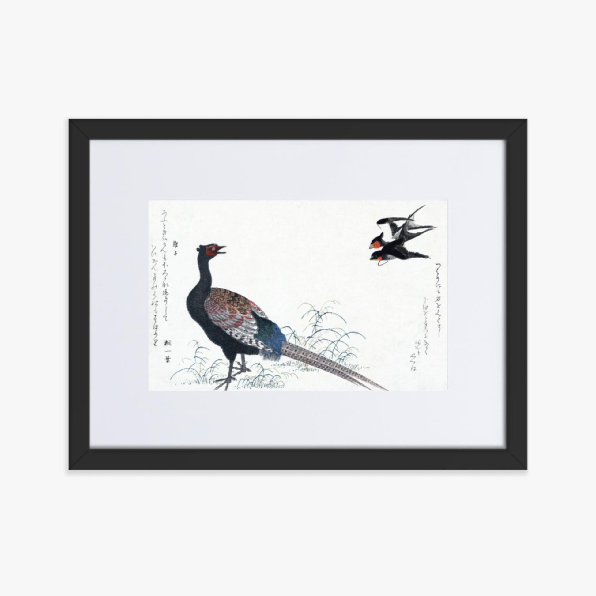 Utamaro Kitagawa - Swallows and Pheasant 30x40 cm Poster With Black Frame