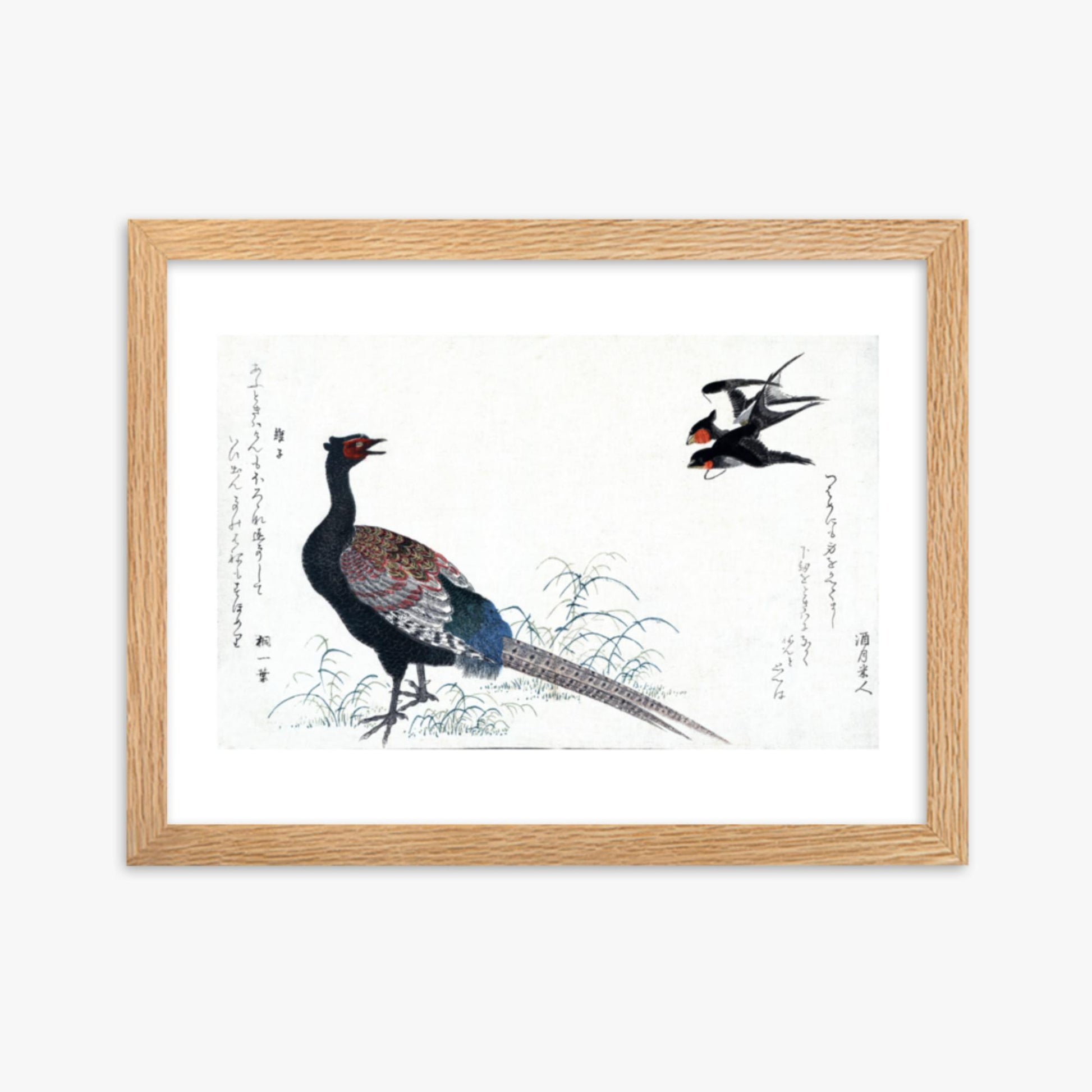 Utamaro Kitagawa - Swallows and Pheasant 30x40 cm Poster With Oak Frame