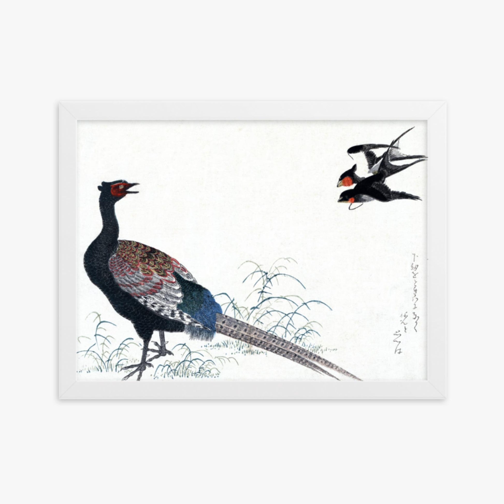 Utamaro Kitagawa - Swallows and Pheasant 30x40 cm Poster With White Frame