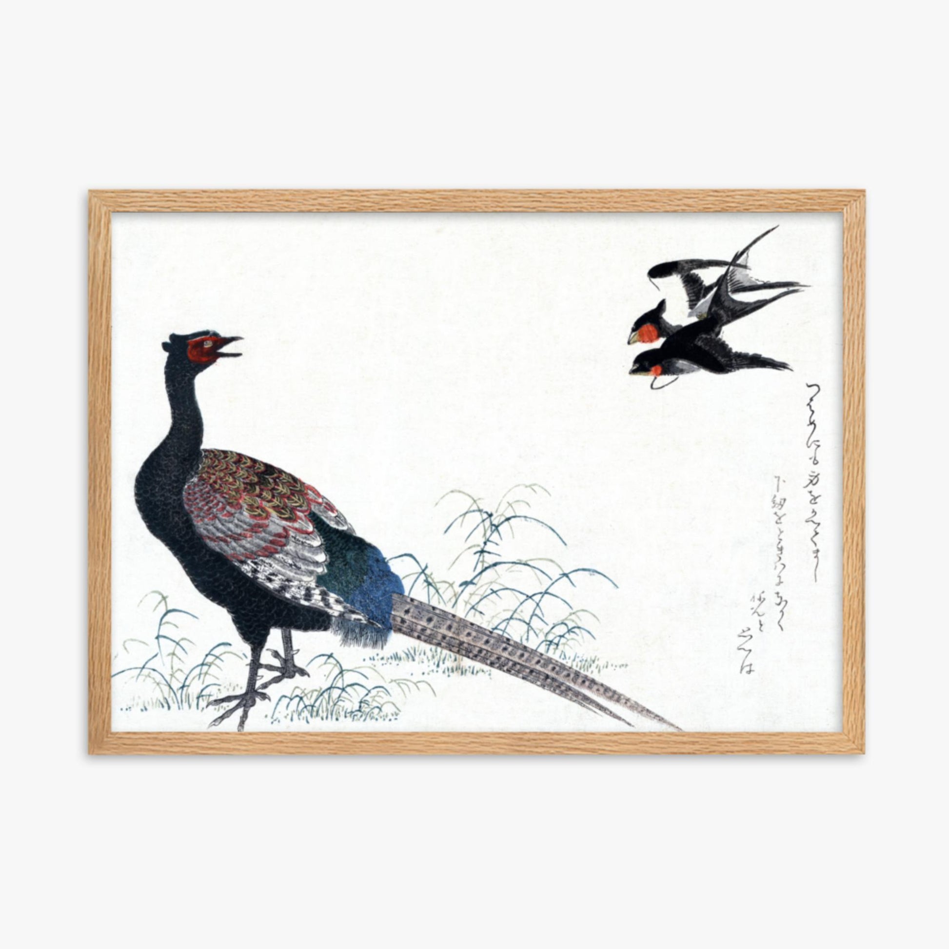 Utamaro Kitagawa - Swallows and Pheasant 50x70 cm Poster With Oak Frame