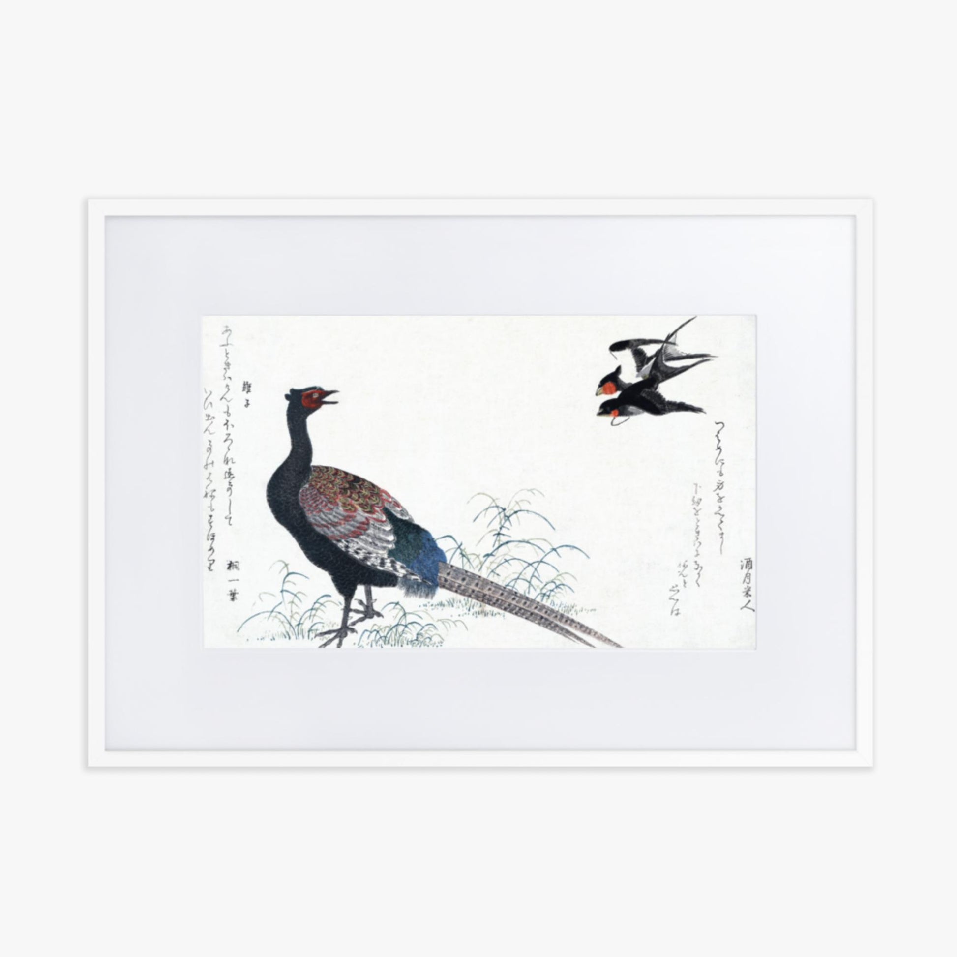 Utamaro Kitagawa - Swallows and Pheasant 50x70 cm Poster With White Frame