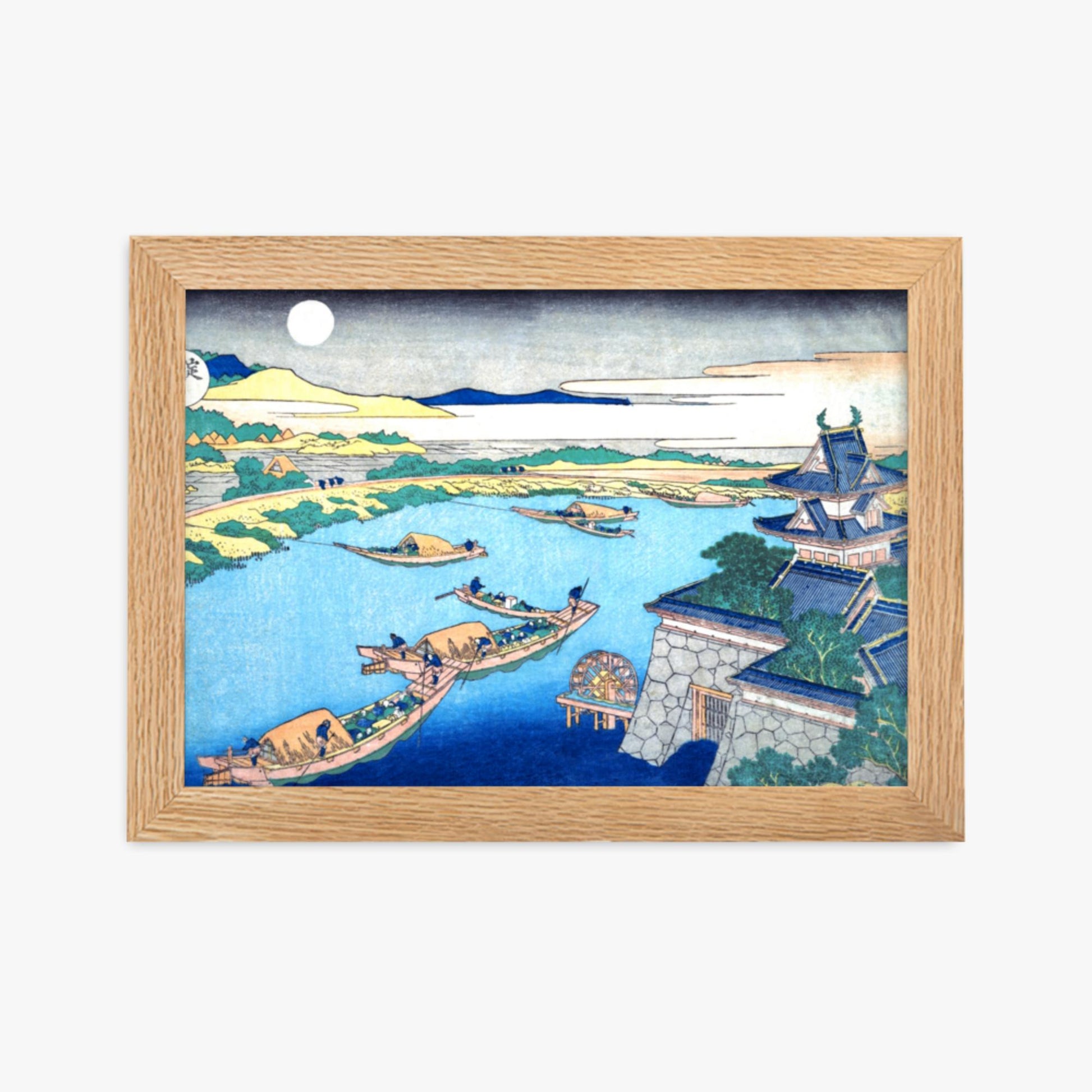 Katsushika Hokusai - Moonlight on the Yodo River 21x30 cm Poster With Oak Frame