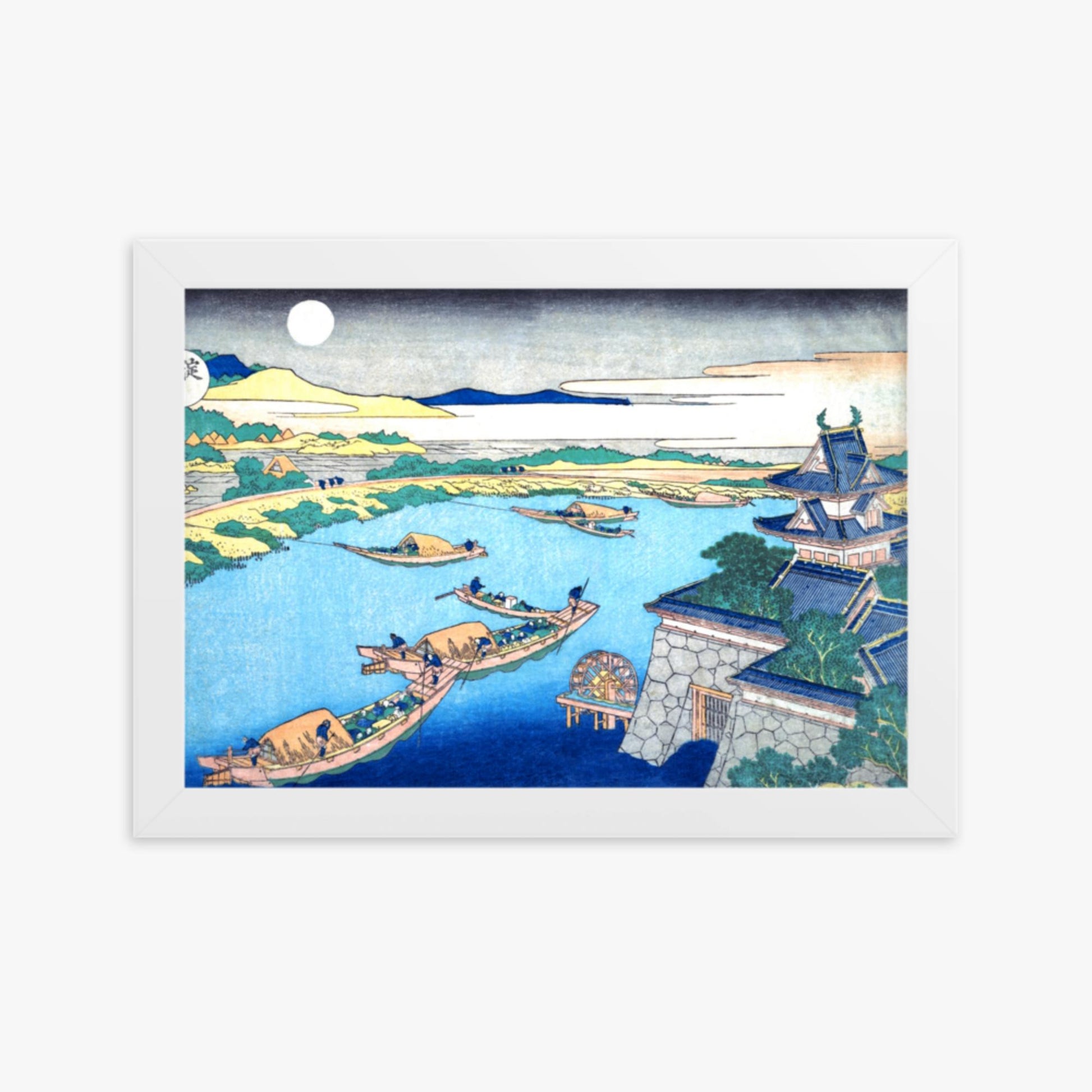 Katsushika Hokusai - Moonlight on the Yodo River 21x30 cm Poster With White Frame