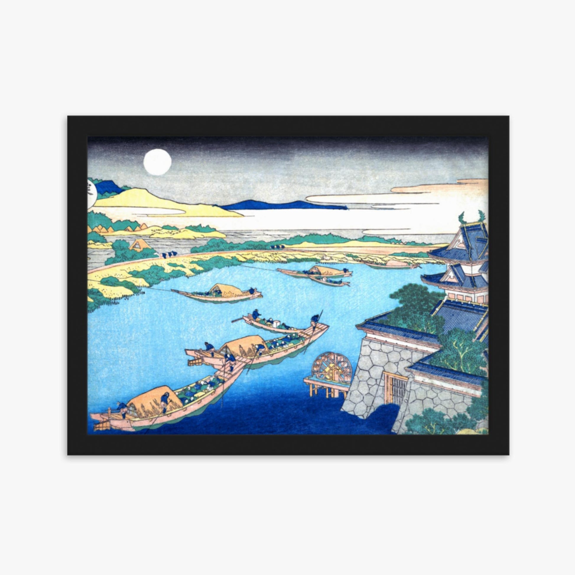 Katsushika Hokusai - Moonlight on the Yodo River 30x40 cm Poster With Black Frame