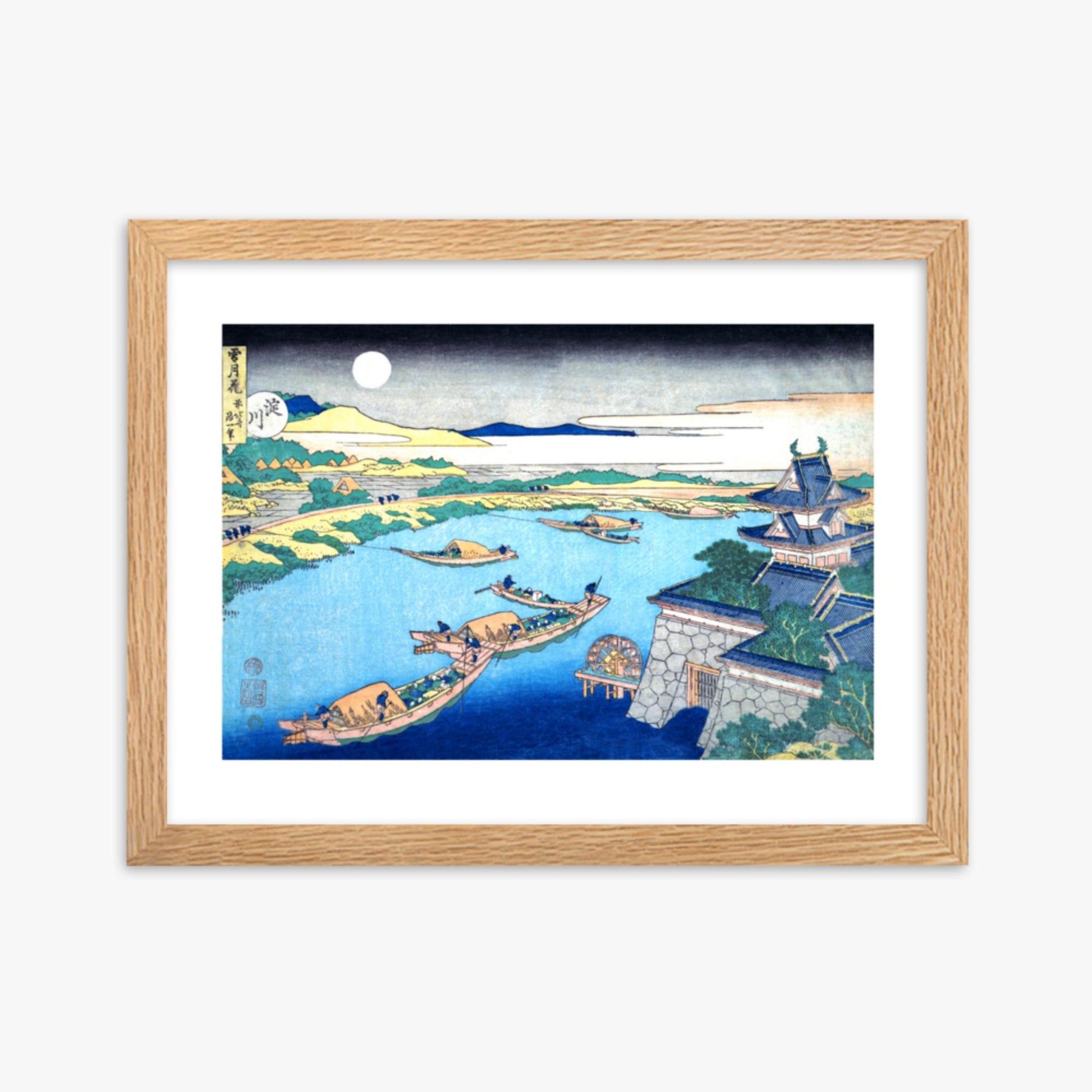 Katsushika Hokusai - Moonlight on the Yodo River 30x40 cm Poster With Oak Frame