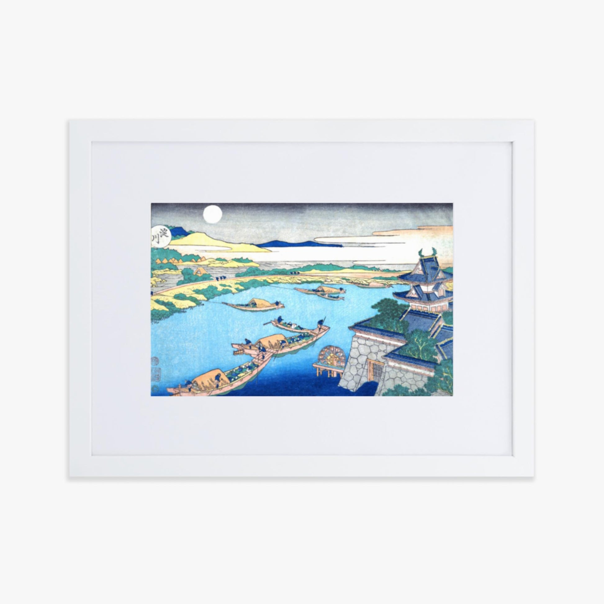 Katsushika Hokusai - Moonlight on the Yodo River 30x40 cm Poster With White Frame