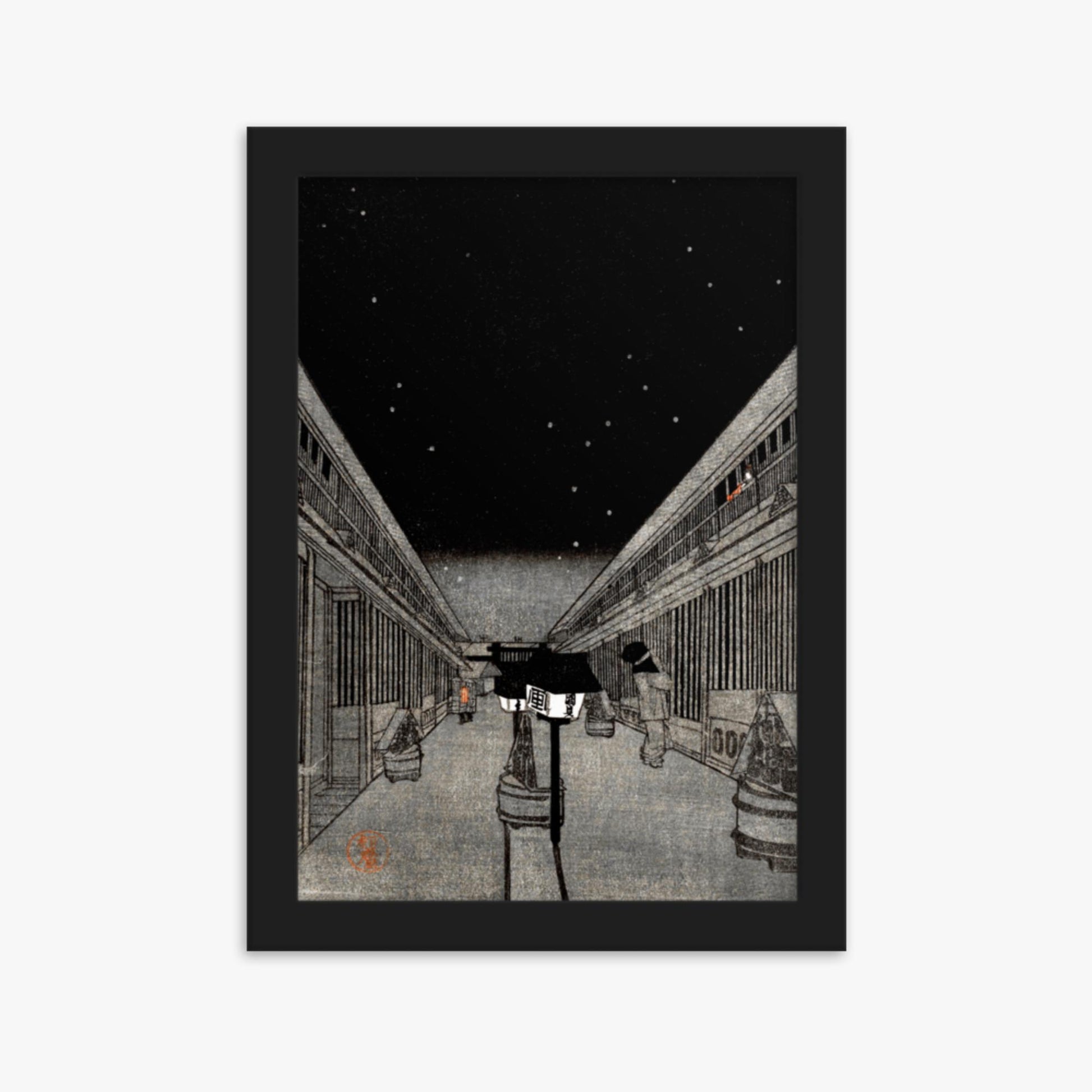 Utagawa Kunisada II - Main Street of the Yoshiwara on a Starlight Night 21x30 cm Poster With Black Frame