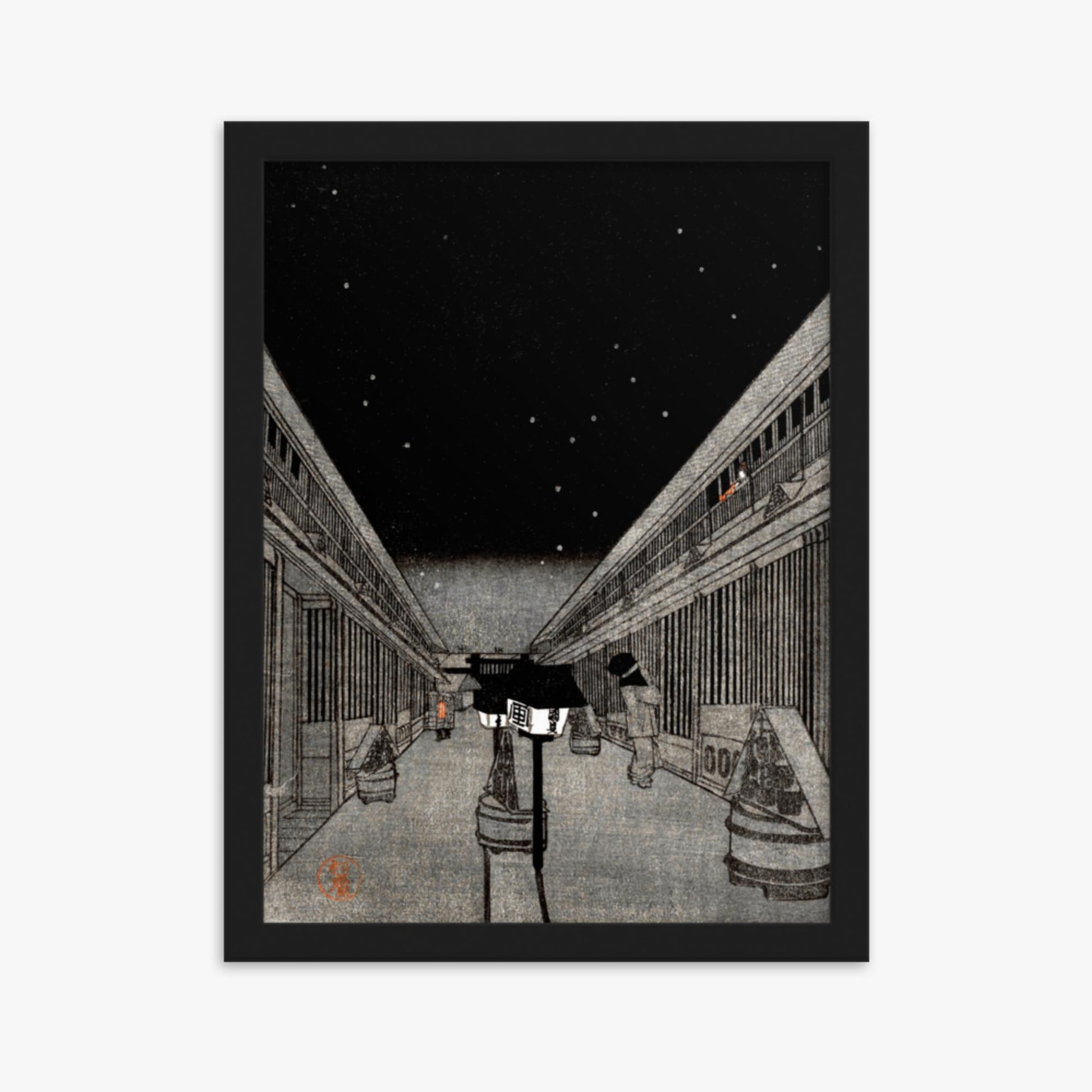 Utagawa Kunisada II - Main Street of the Yoshiwara on a Starlight Night 30x40 cm Poster With Black Frame