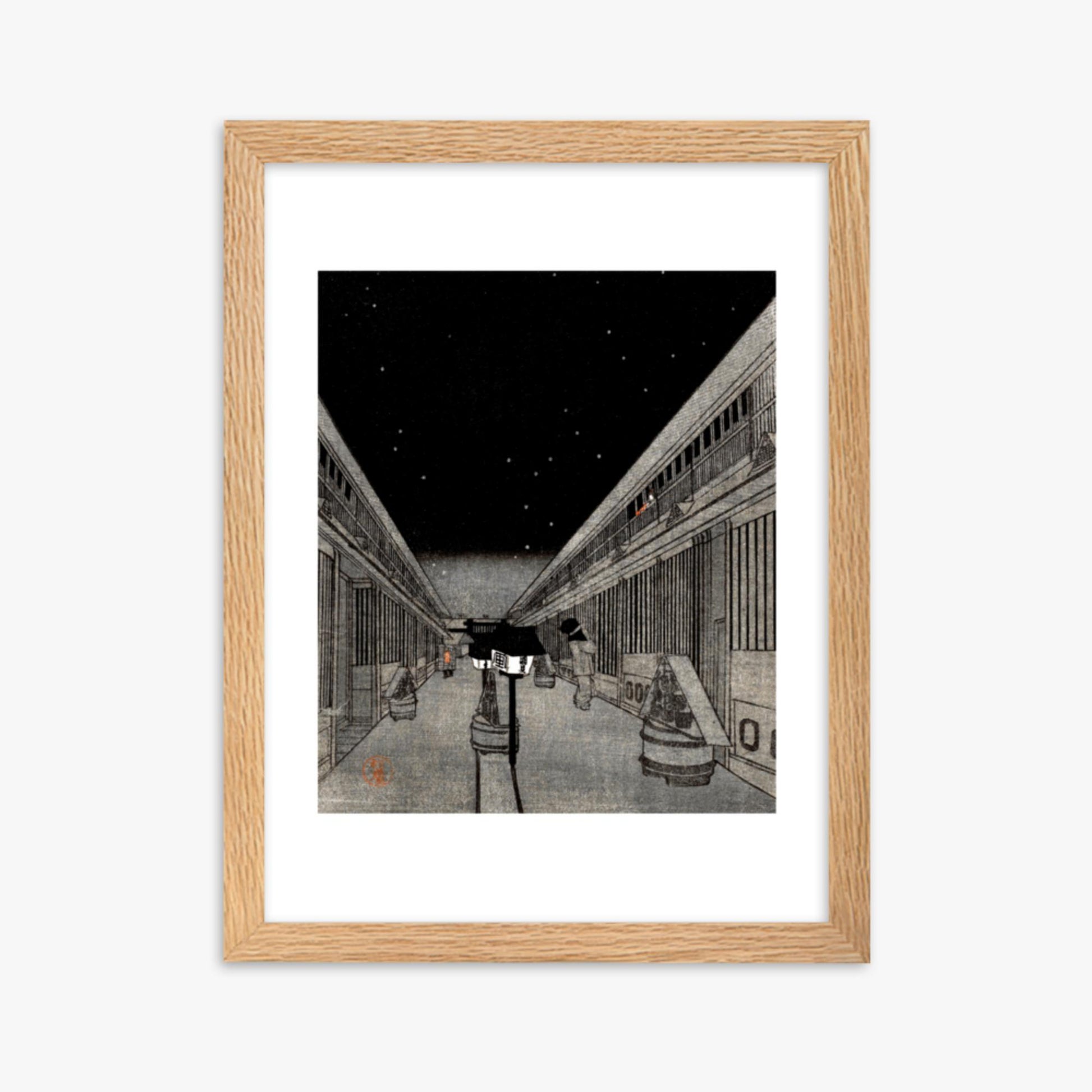 Utagawa Kunisada II - Main Street of the Yoshiwara on a Starlight Night 30x40 cm Poster With Oak Frame