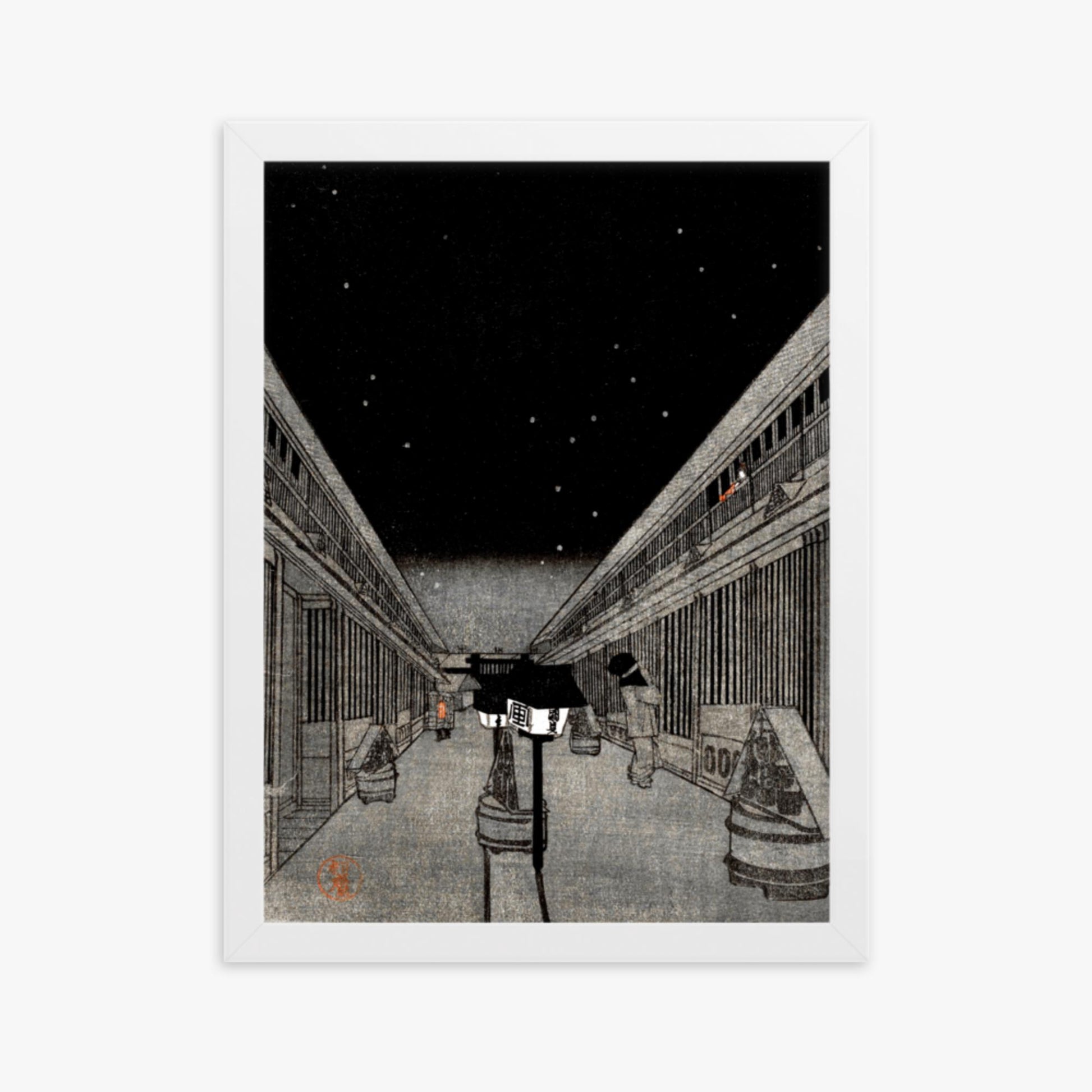Utagawa Kunisada II - Main Street of the Yoshiwara on a Starlight Night 30x40 cm Poster With White Frame