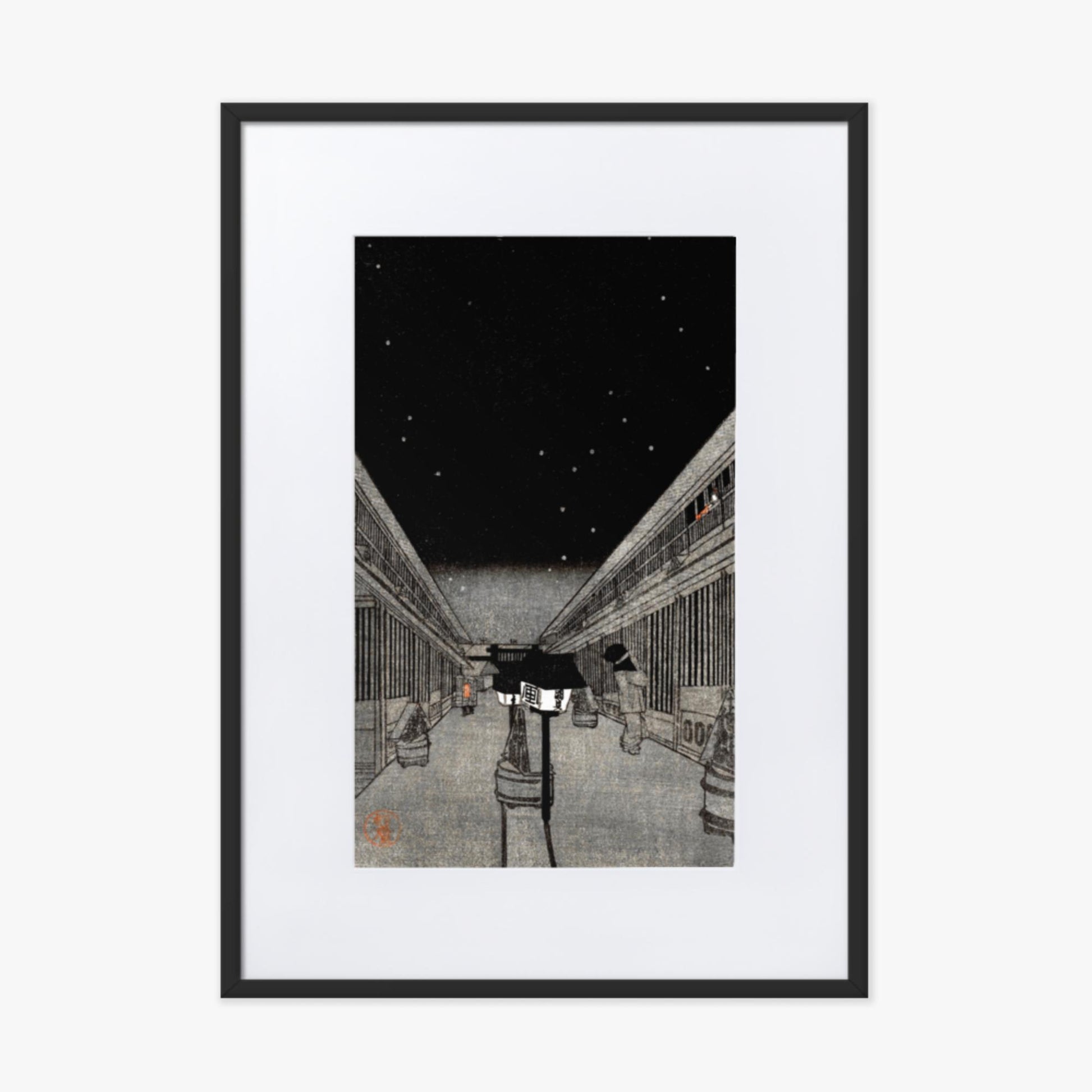 Utagawa Kunisada II - Main Street of the Yoshiwara on a Starlight Night 50x70 cm Poster With Black Frame