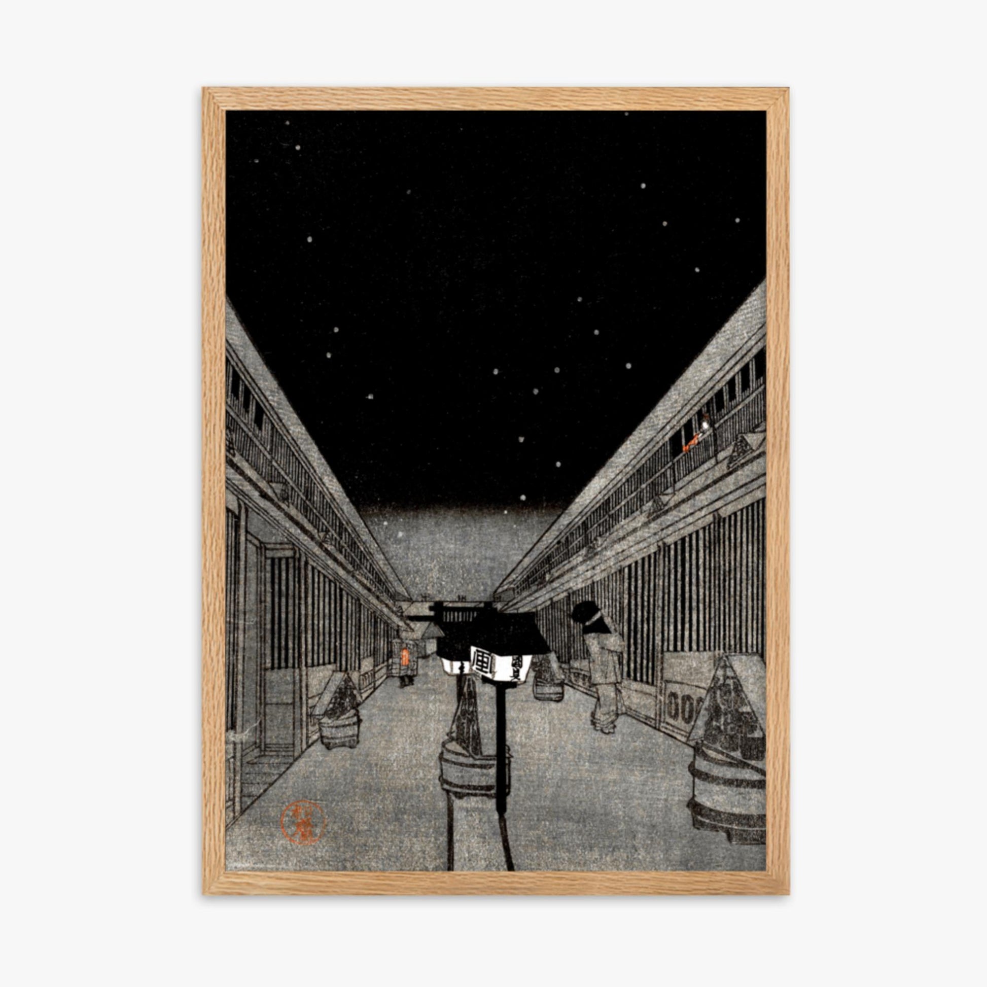 Utagawa Kunisada II - Main Street of the Yoshiwara on a Starlight Night 50x70 cm Poster With Oak Frame