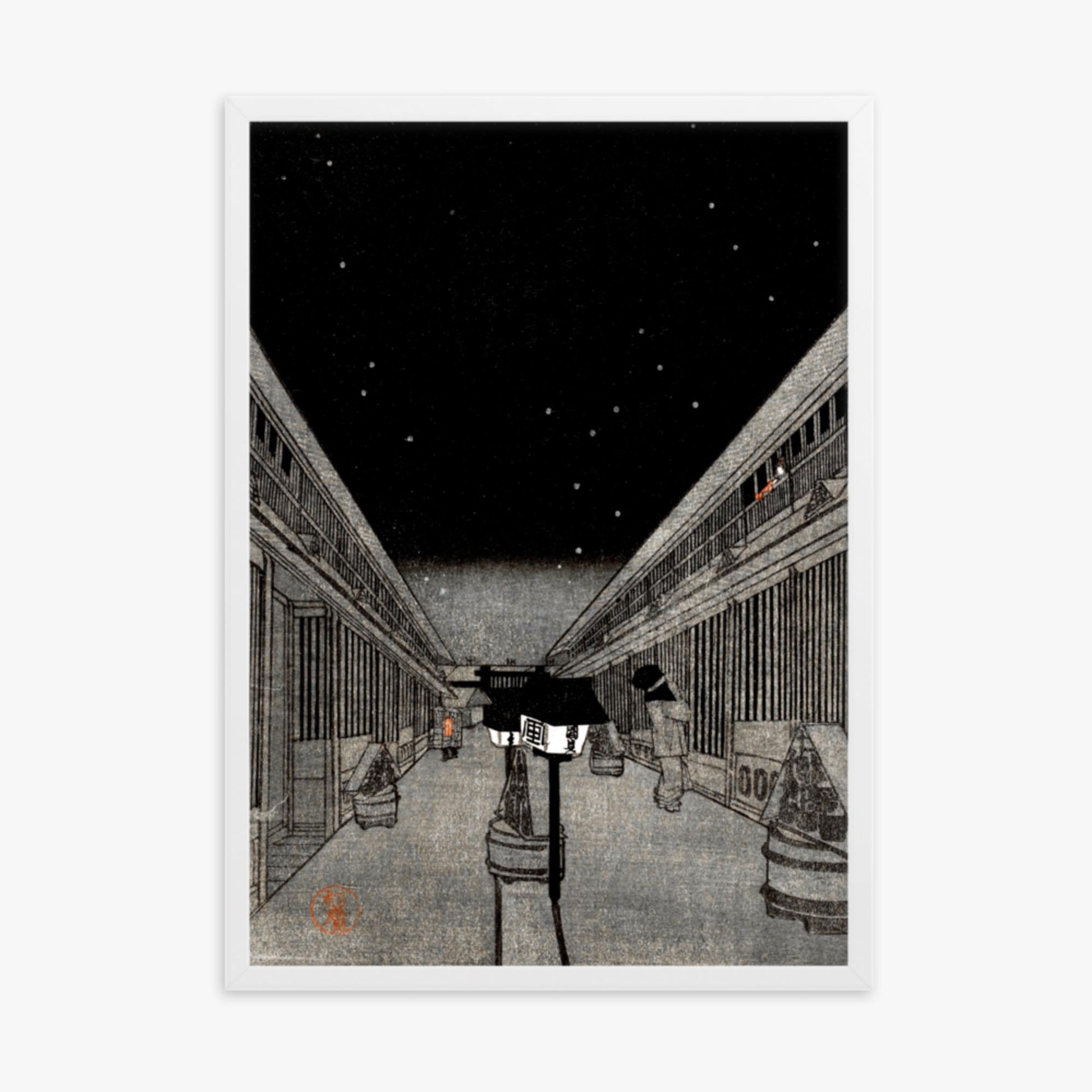 Utagawa Kunisada II - Main Street of the Yoshiwara on a Starlight Night 50x70 cm Poster With White Frame