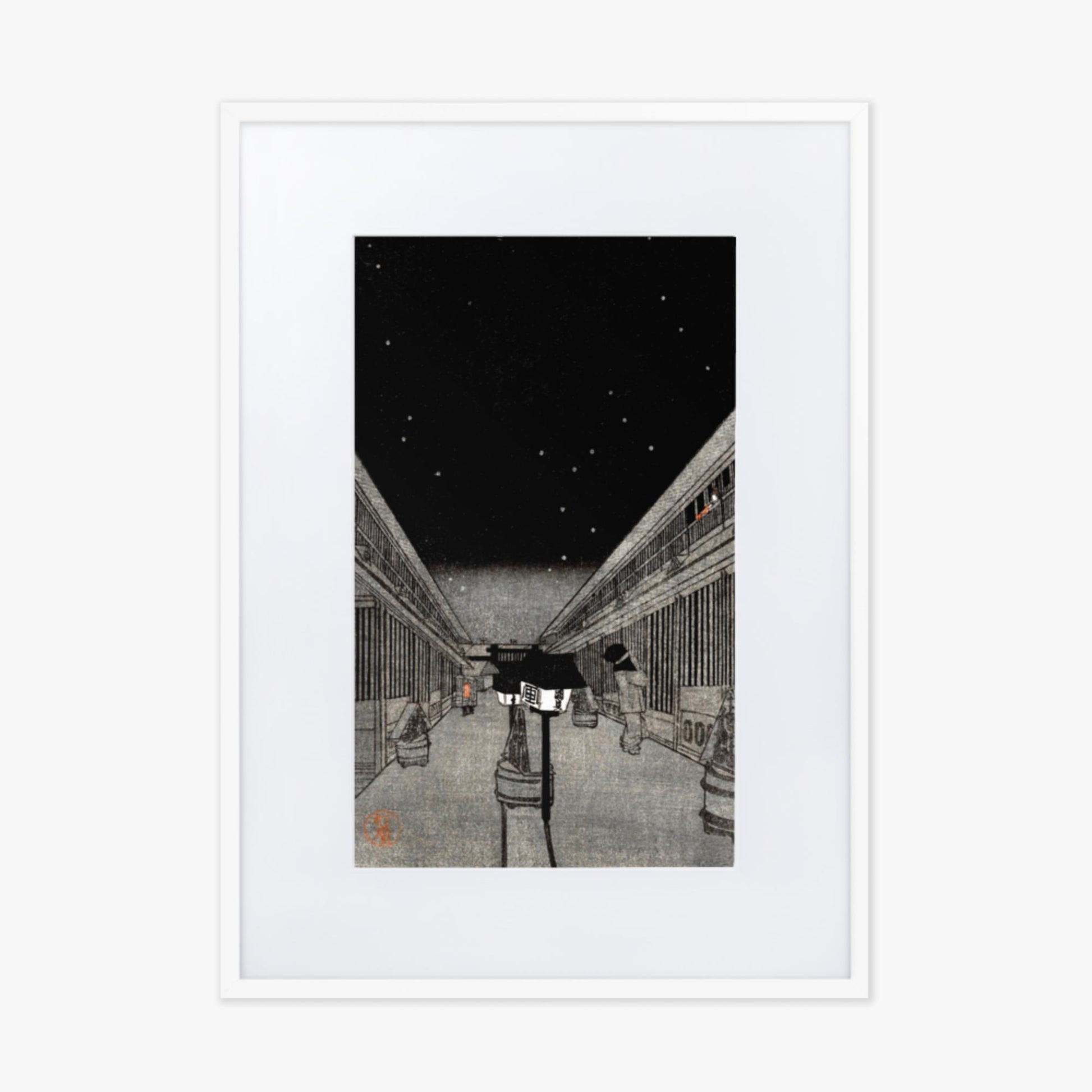 Utagawa Kunisada II - Main Street of the Yoshiwara on a Starlight Night 50x70 cm Poster With White Frame