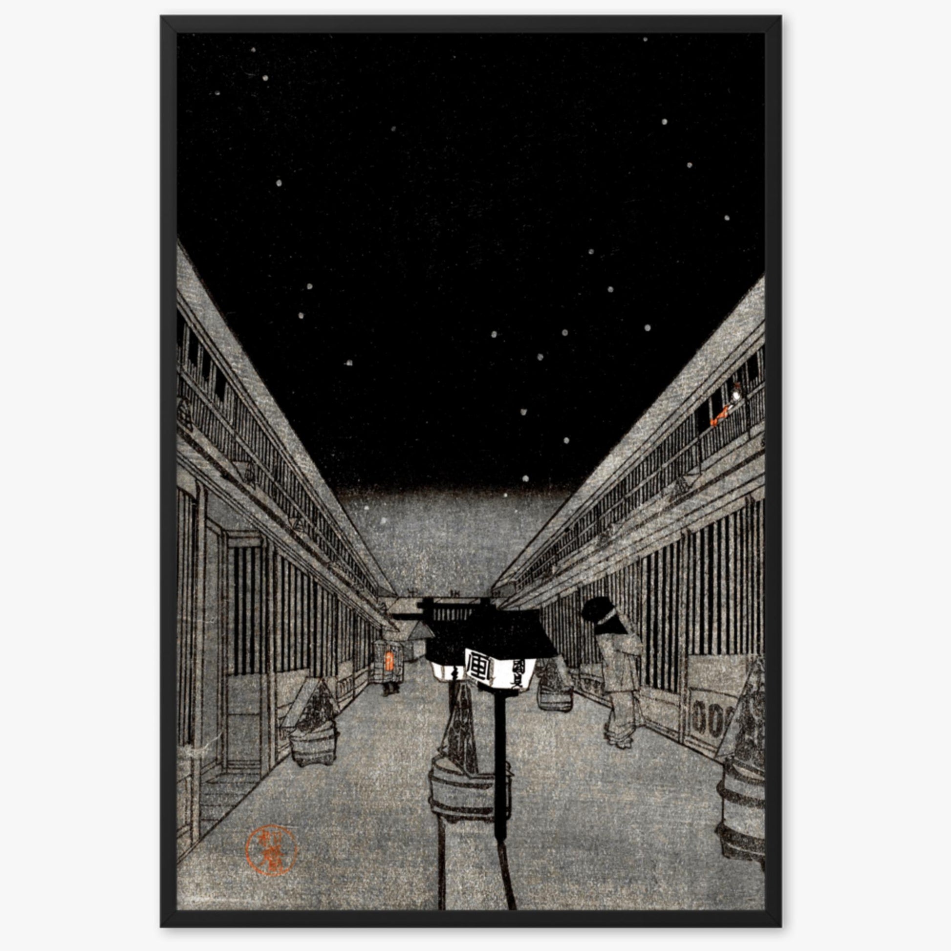 Utagawa Kunisada II - Main Street of the Yoshiwara on a Starlight Night 61x91 cm Poster With Black Frame