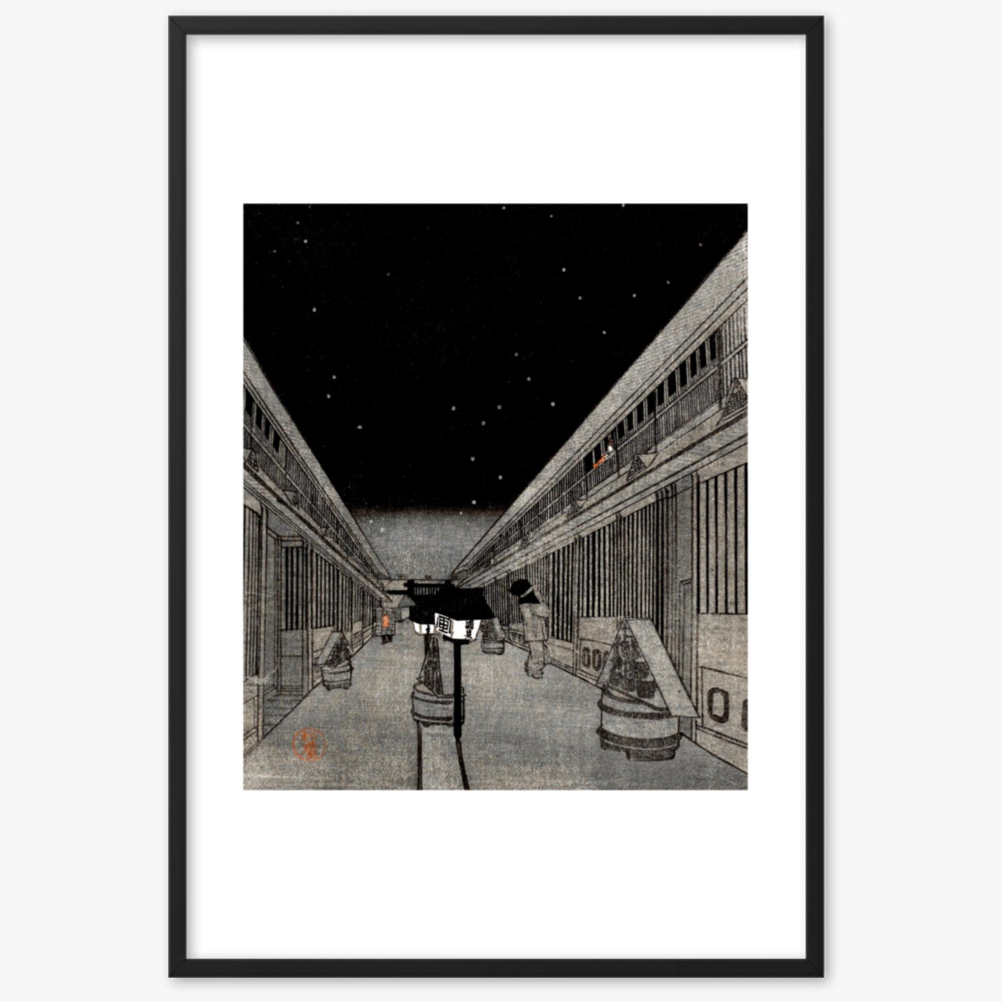 Utagawa Kunisada II - Main Street of the Yoshiwara on a Starlight Night 61x91 cm Poster With Black Frame