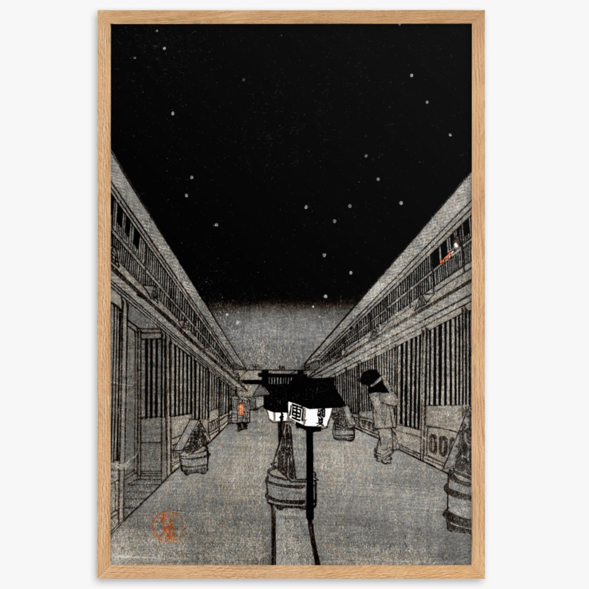 Utagawa Kunisada II - Main Street of the Yoshiwara on a Starlight Night 61x91 cm Poster With Oak Frame