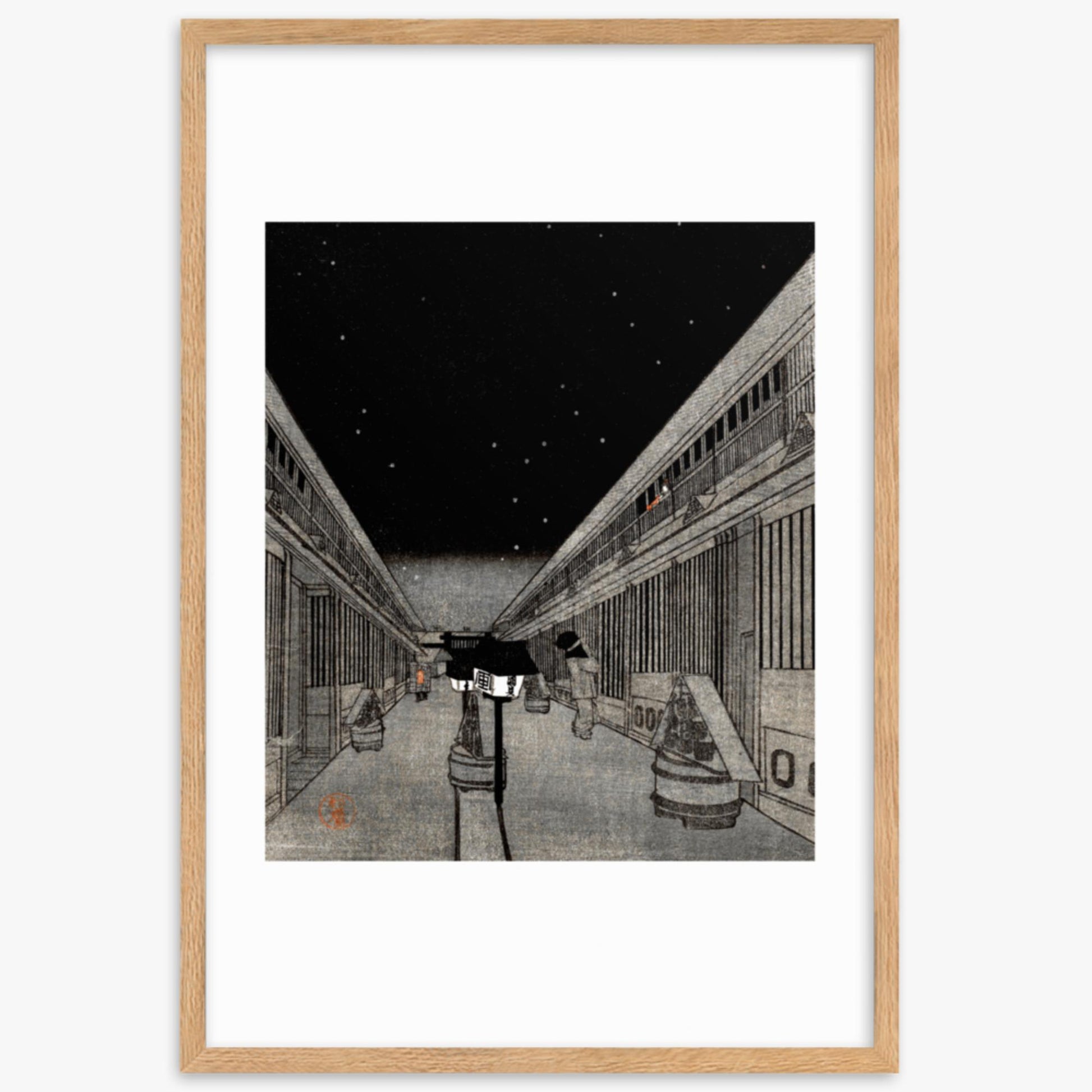 Utagawa Kunisada II - Main Street of the Yoshiwara on a Starlight Night 61x91 cm Poster With Oak Frame