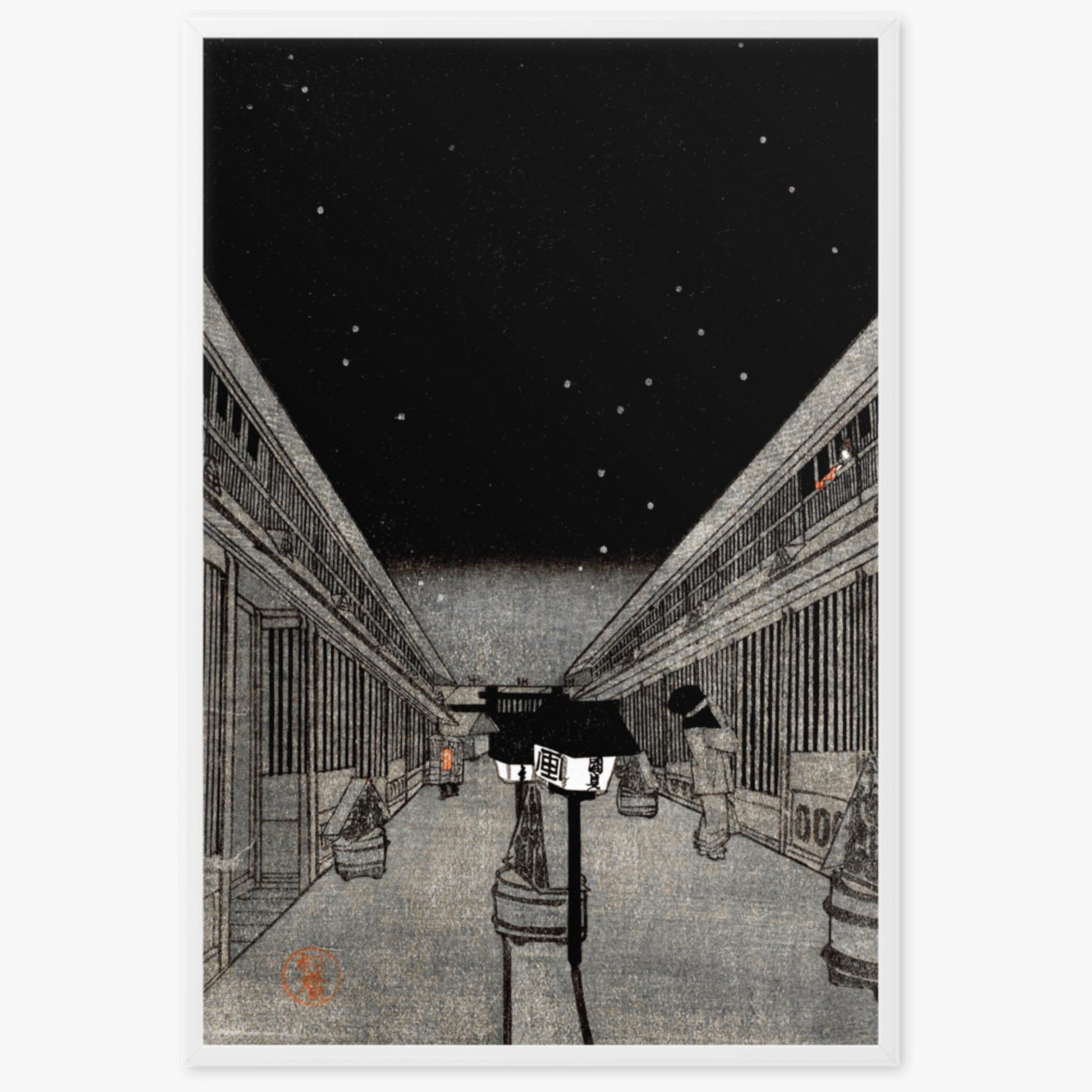 Utagawa Kunisada II - Main Street of the Yoshiwara on a Starlight Night 61x91 cm Poster With White Frame