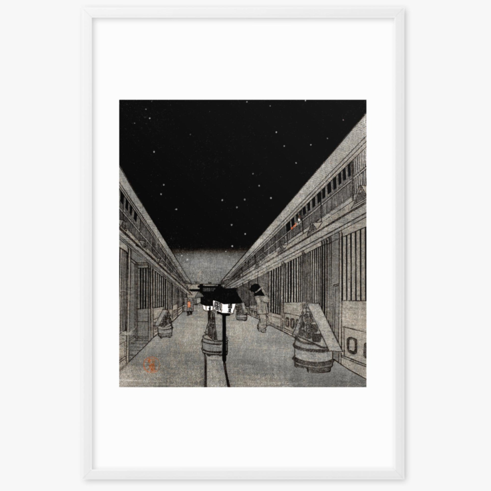 Utagawa Kunisada II - Main Street of the Yoshiwara on a Starlight Night 61x91 cm Poster With White Frame