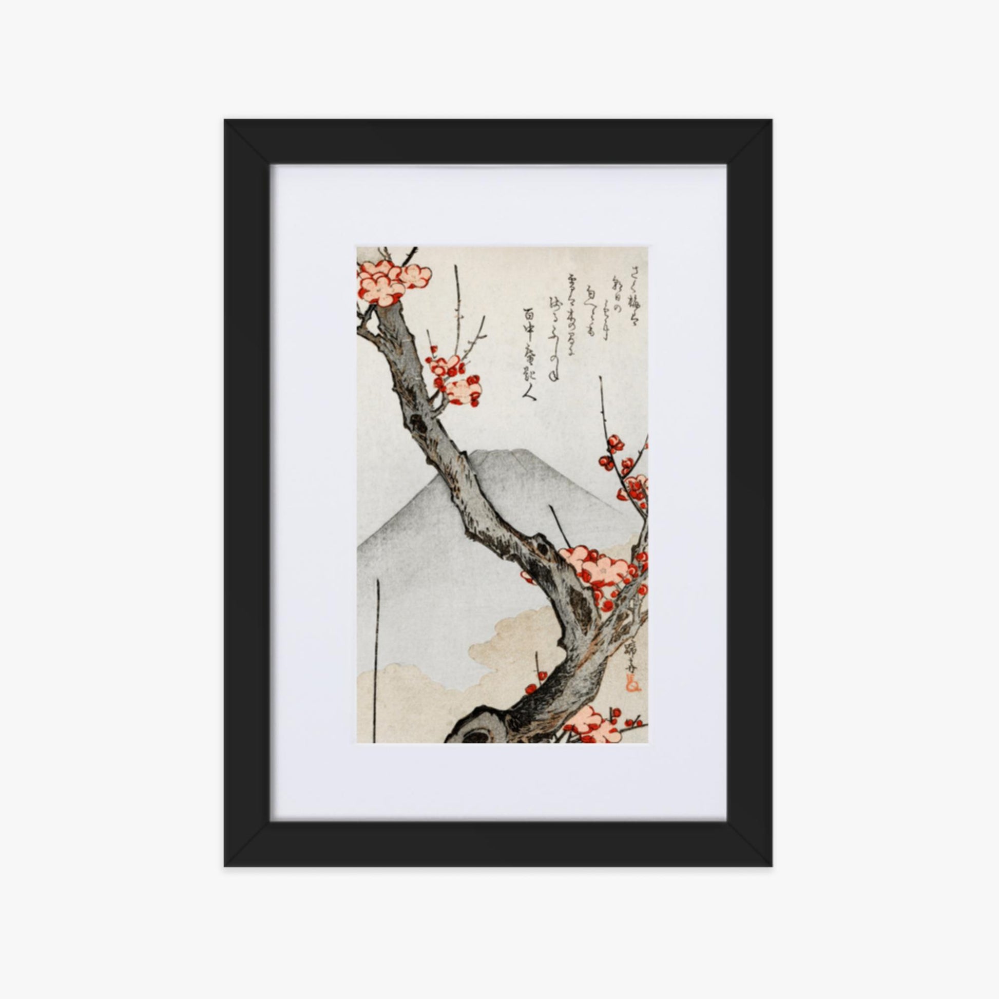 Teisai Hokuba - Mount Fuji and a Flowering Plum 21x30 cm Poster With Black Frame