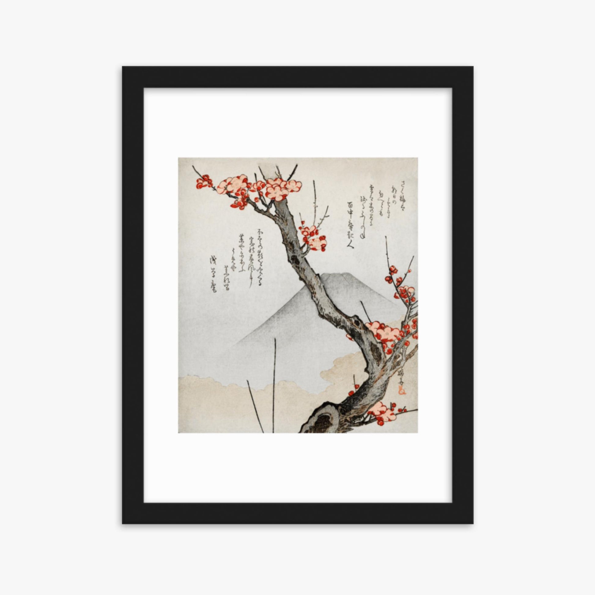 Teisai Hokuba - Mount Fuji and a Flowering Plum 30x40 cm Poster With Black Frame