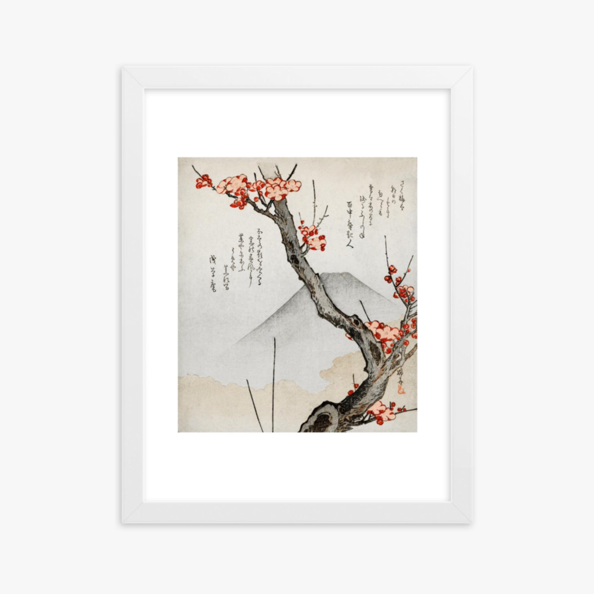 Teisai Hokuba - Mount Fuji and a Flowering Plum 30x40 cm Poster With White Frame