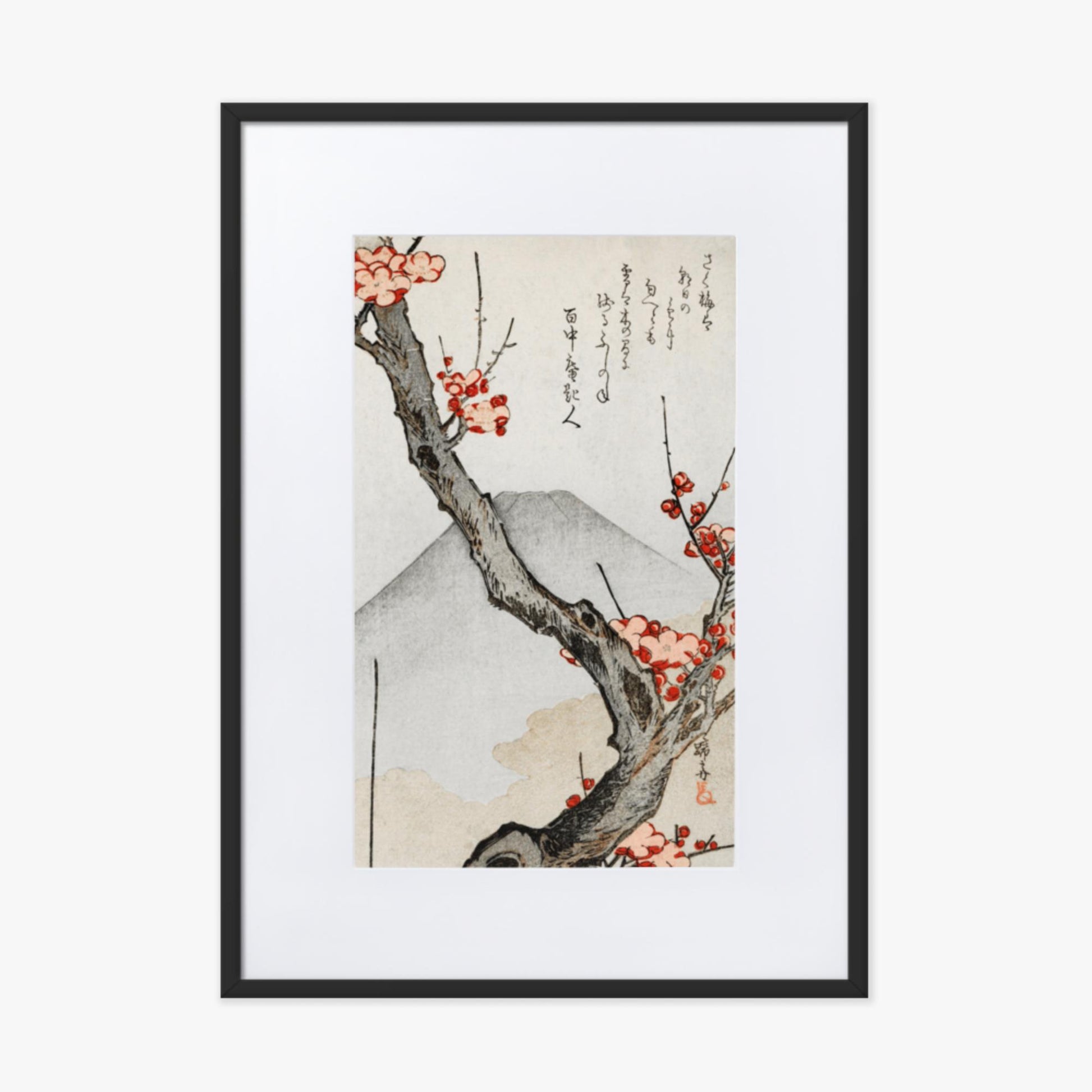 Teisai Hokuba - Mount Fuji and a Flowering Plum 50x70 cm Poster With Black Frame