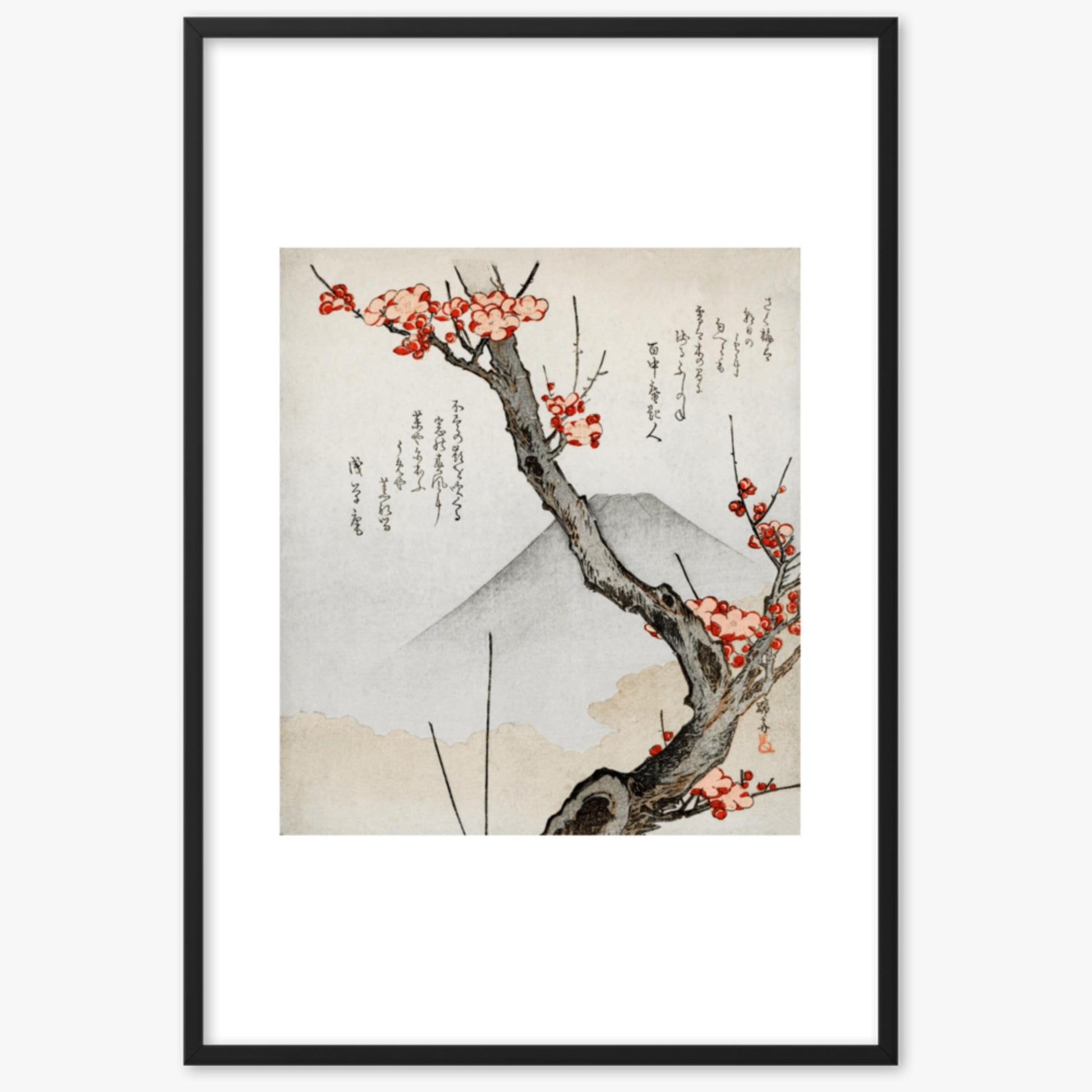 Teisai Hokuba - Mount Fuji and a Flowering Plum 61x91 cm Poster With Black Frame