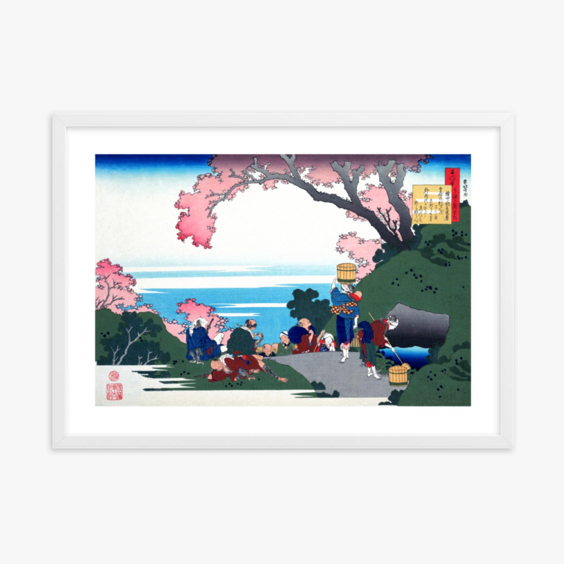 Katsushika Hokusai - Poem by Gon-chûnagon Masafusa 50x70 cm Poster With White Frame