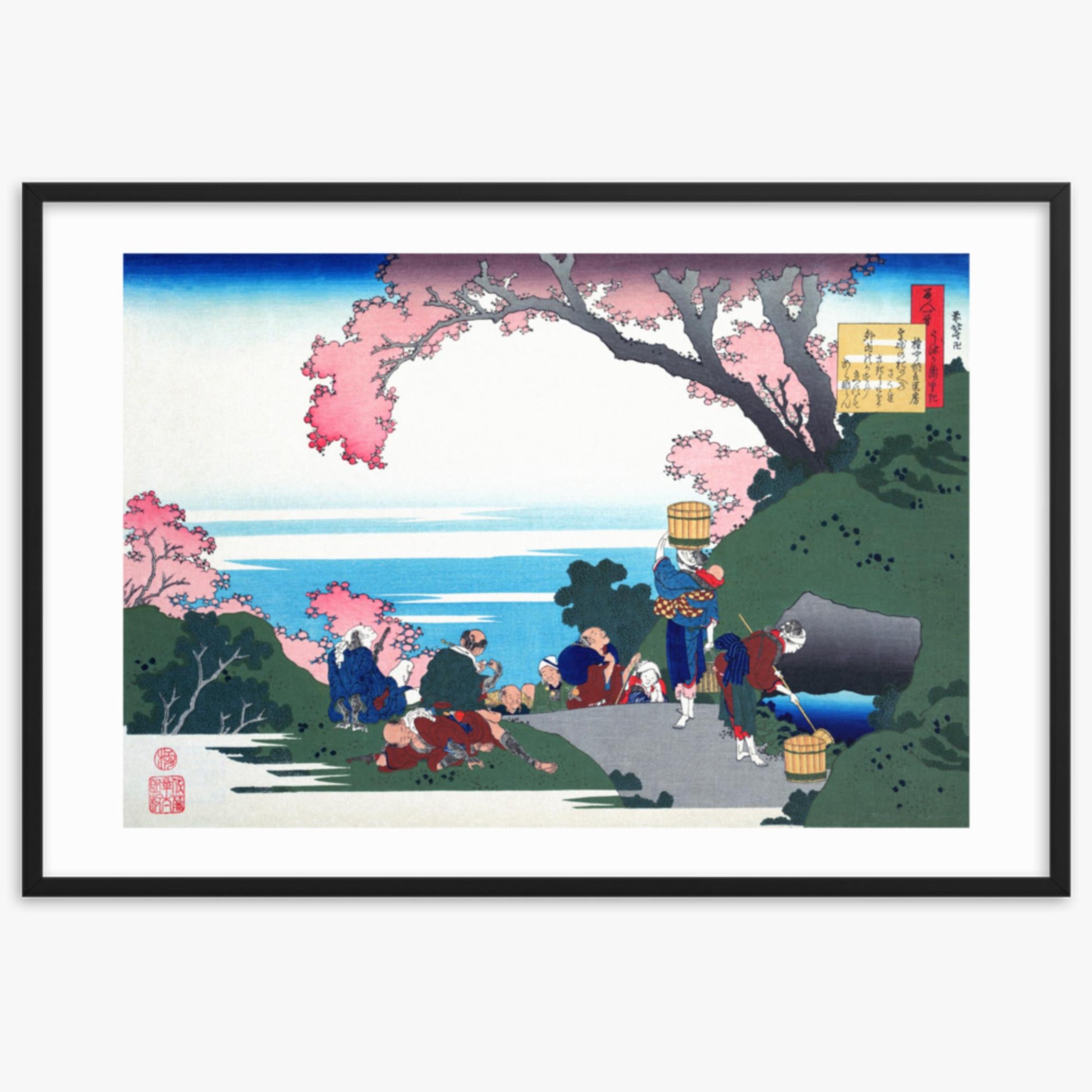 Katsushika Hokusai - Poem by Gon-chûnagon Masafusa 61x91 cm Poster With Black Frame