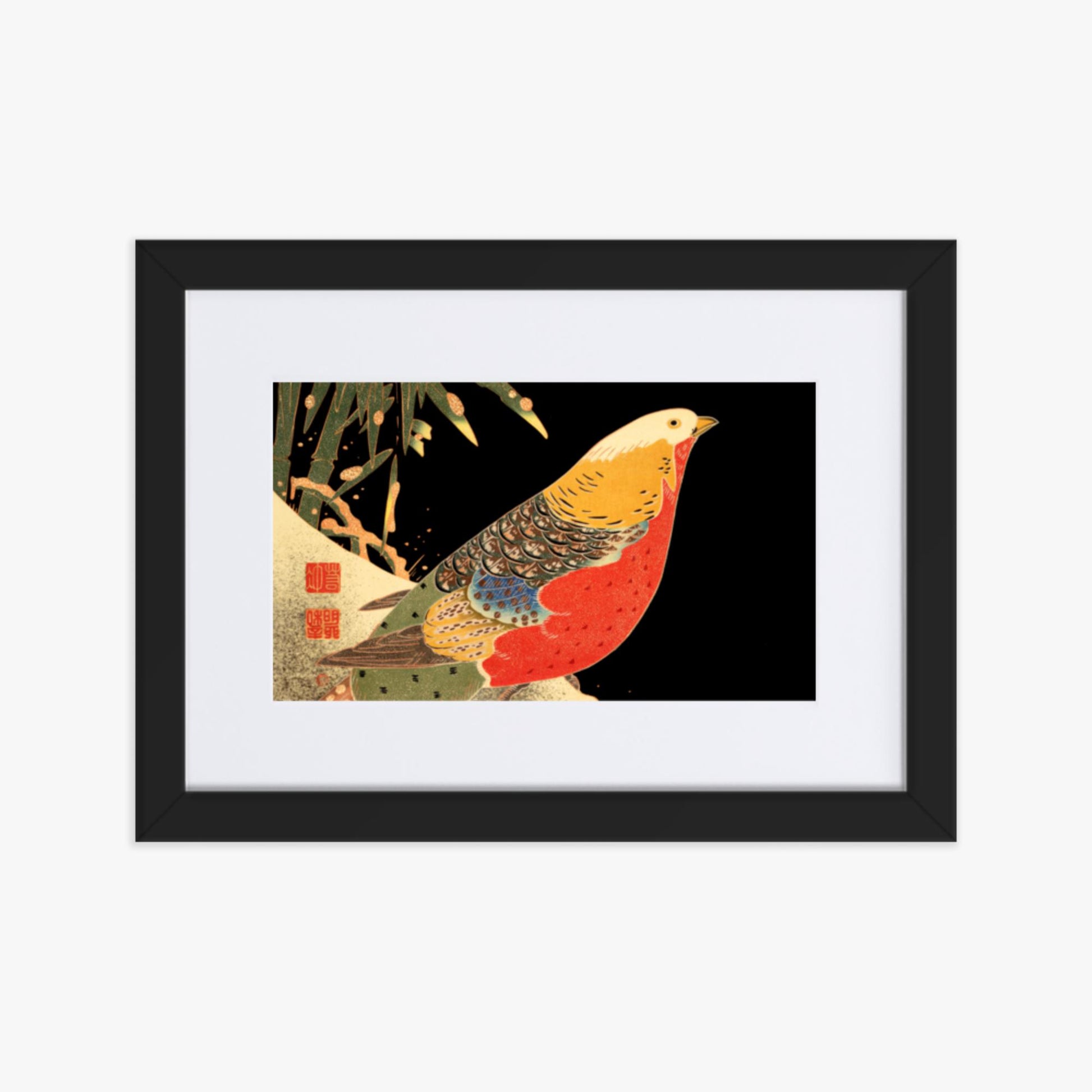 Ito Jakuchu - Golden Pheasant in the Snow 21x30 cm Poster With Black Frame