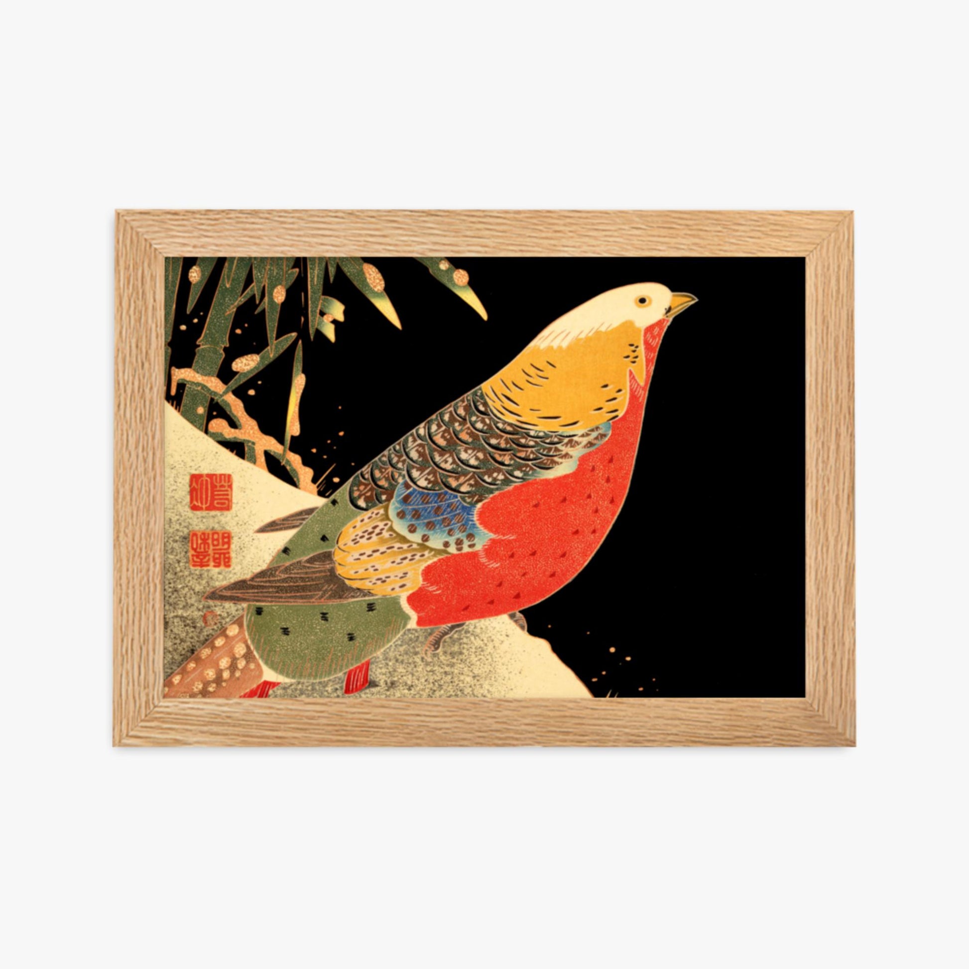 Ito Jakuchu - Golden Pheasant in the Snow 21x30 cm Poster With Oak Frame