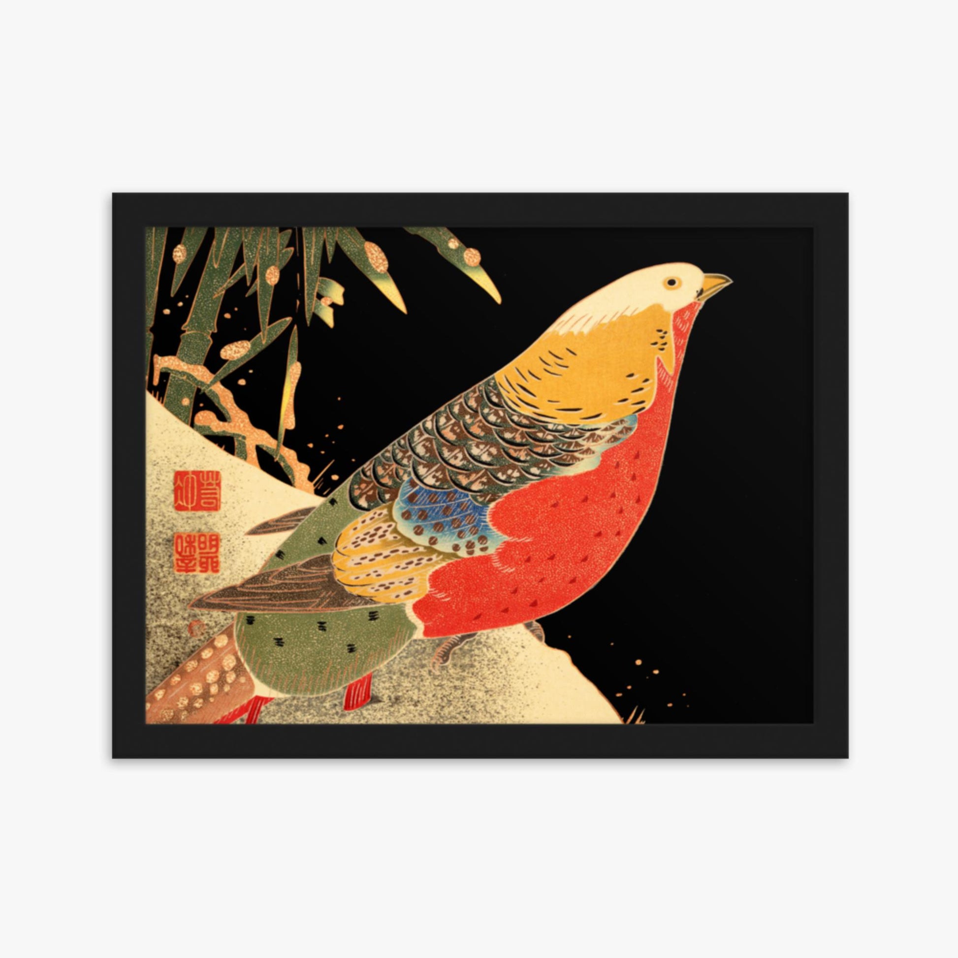 Ito Jakuchu - Golden Pheasant in the Snow 30x40 cm Poster With Black Frame