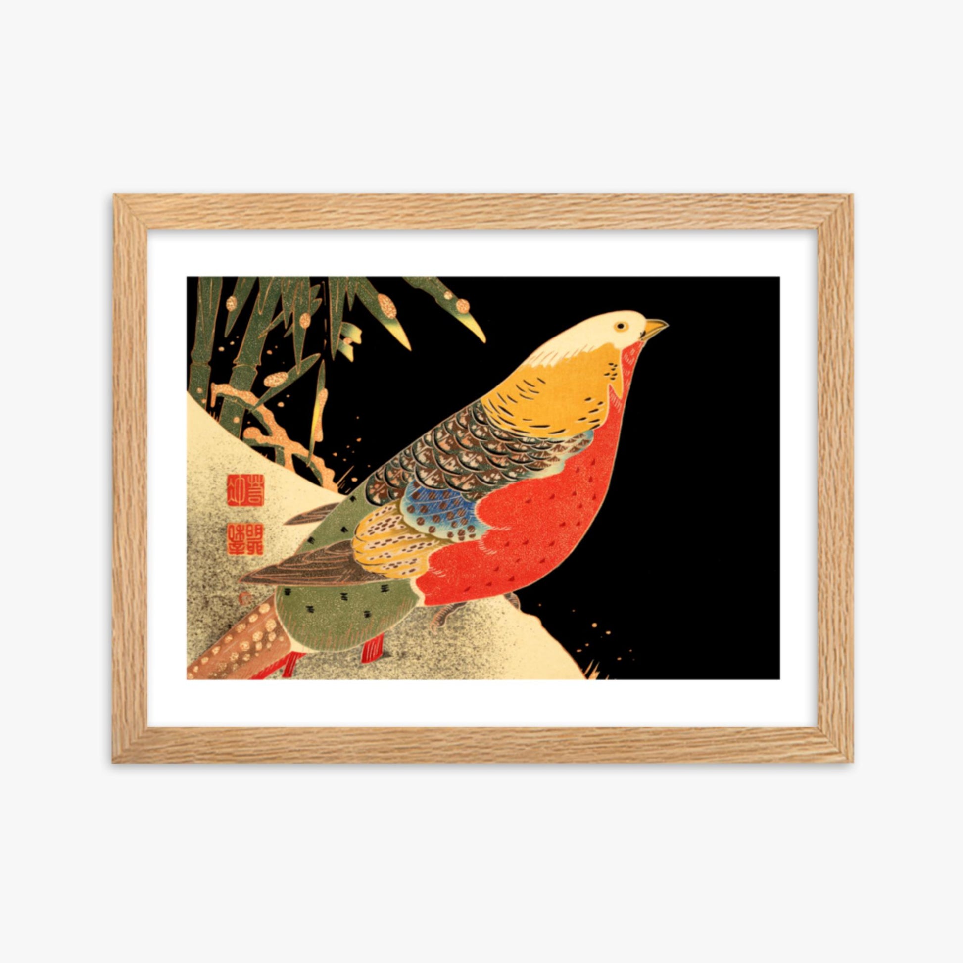 Ito Jakuchu - Golden Pheasant in the Snow 30x40 cm Poster With Oak Frame